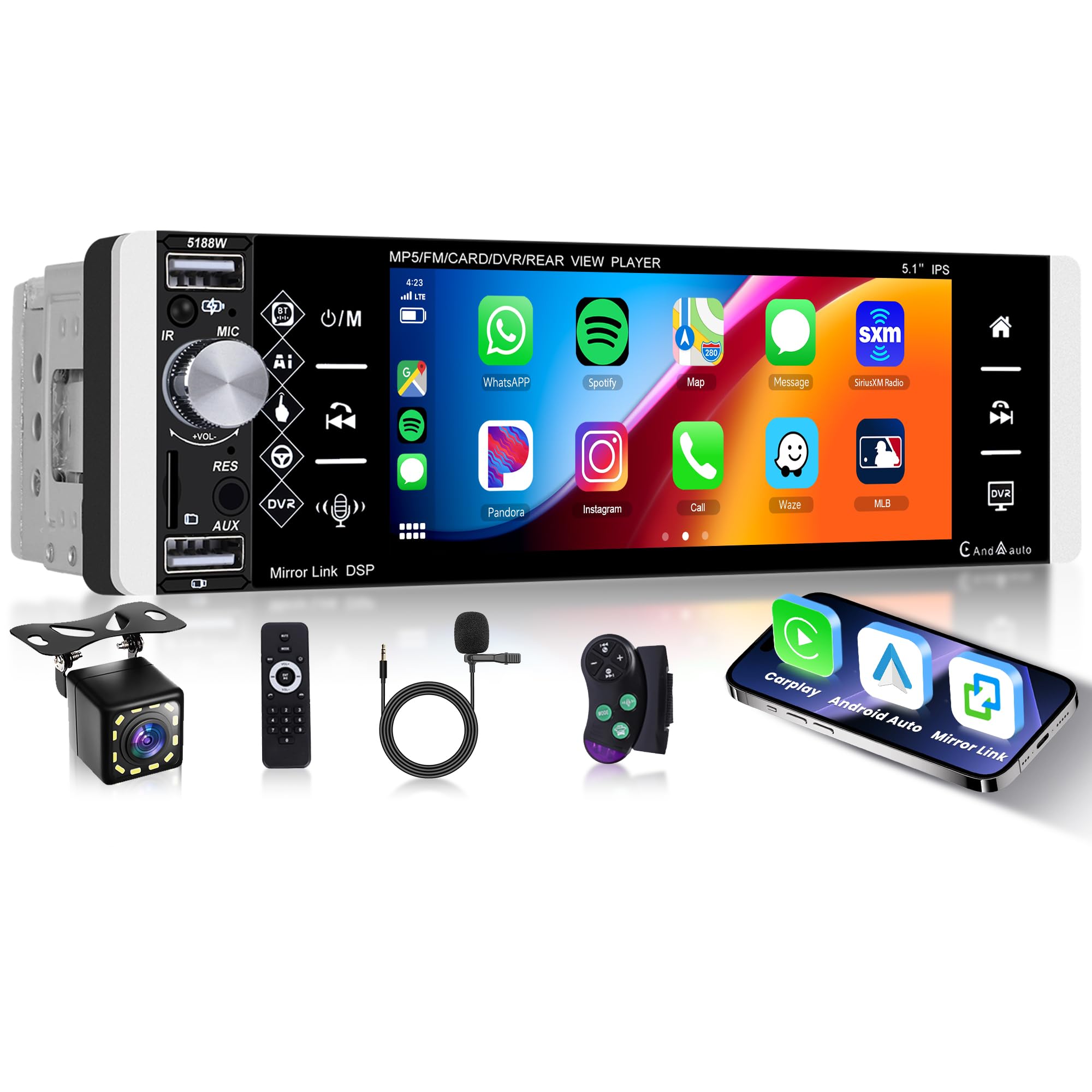 Rimoody Autoradio 1 Din Wireless Carplay Android Auto 5,1"