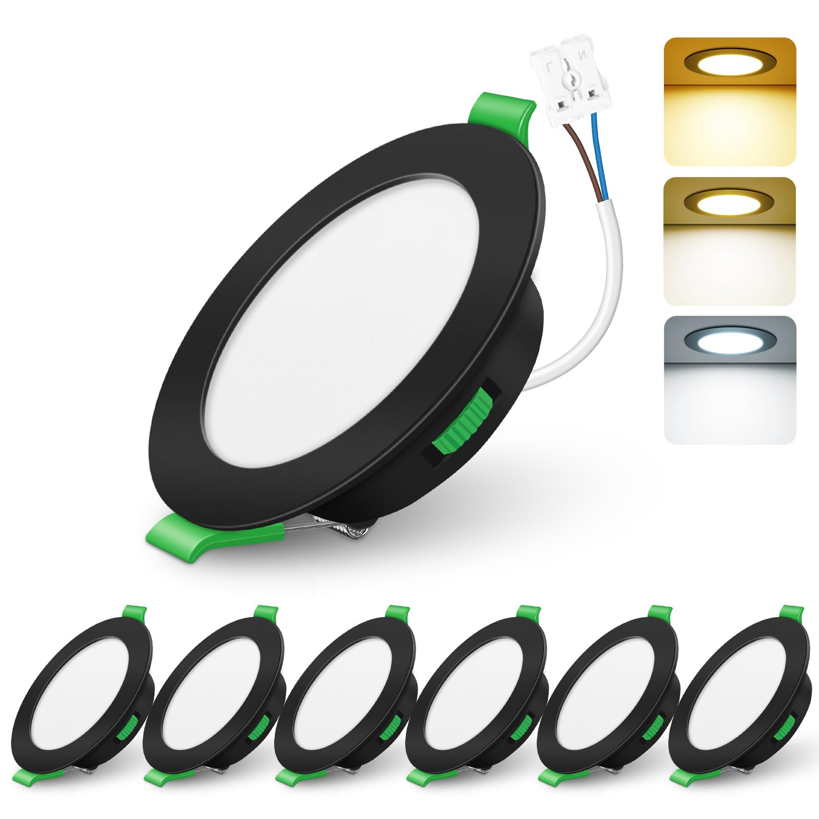 Alusso Lighting Faretti LED Incasso 4W 3CCT, Set 6, Nero