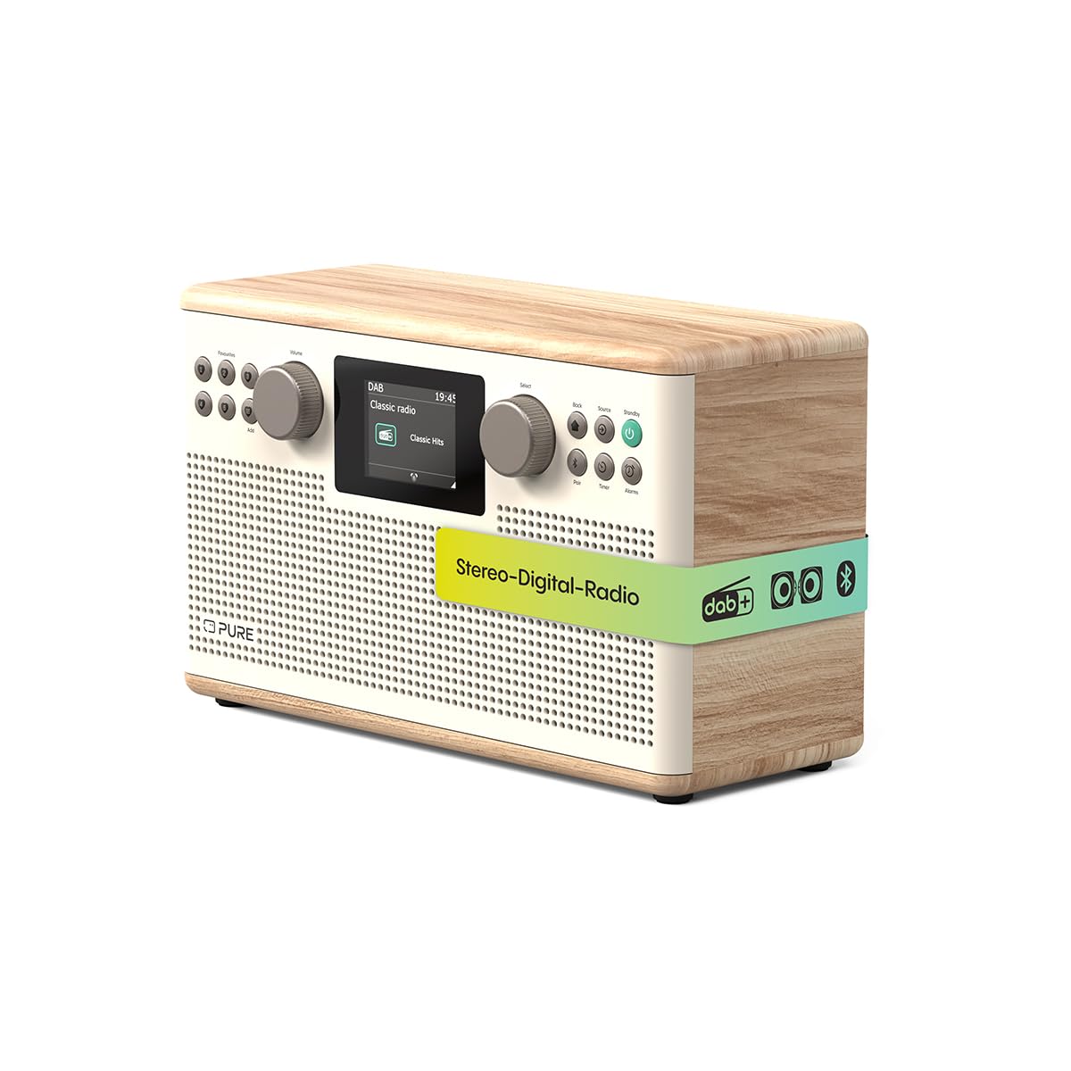 Pure Classic H6 - Radio Digitale DAB+/FM, Bianco/Rovere