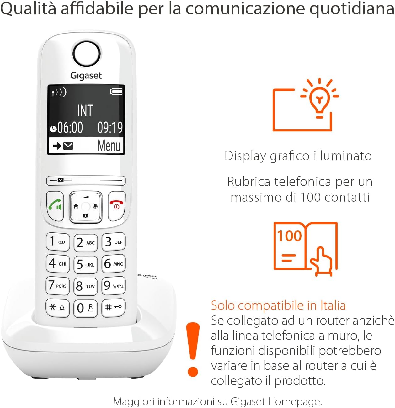Gigaset AS690 Telefono Cordless con Vivavoce, Bianco - immagine 2