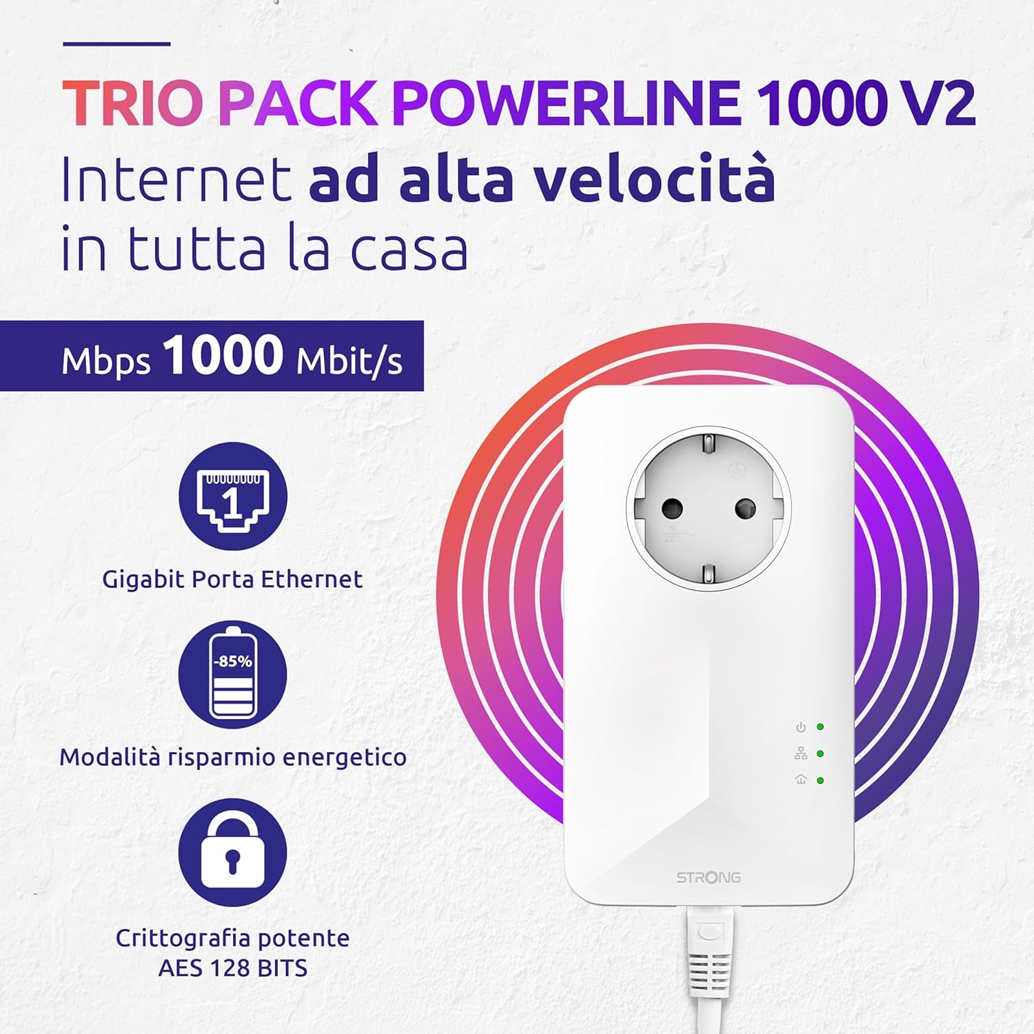 Strong Powerline 1000 Triple EU - 3 Adattatori 1000 Mbps - immagine 2