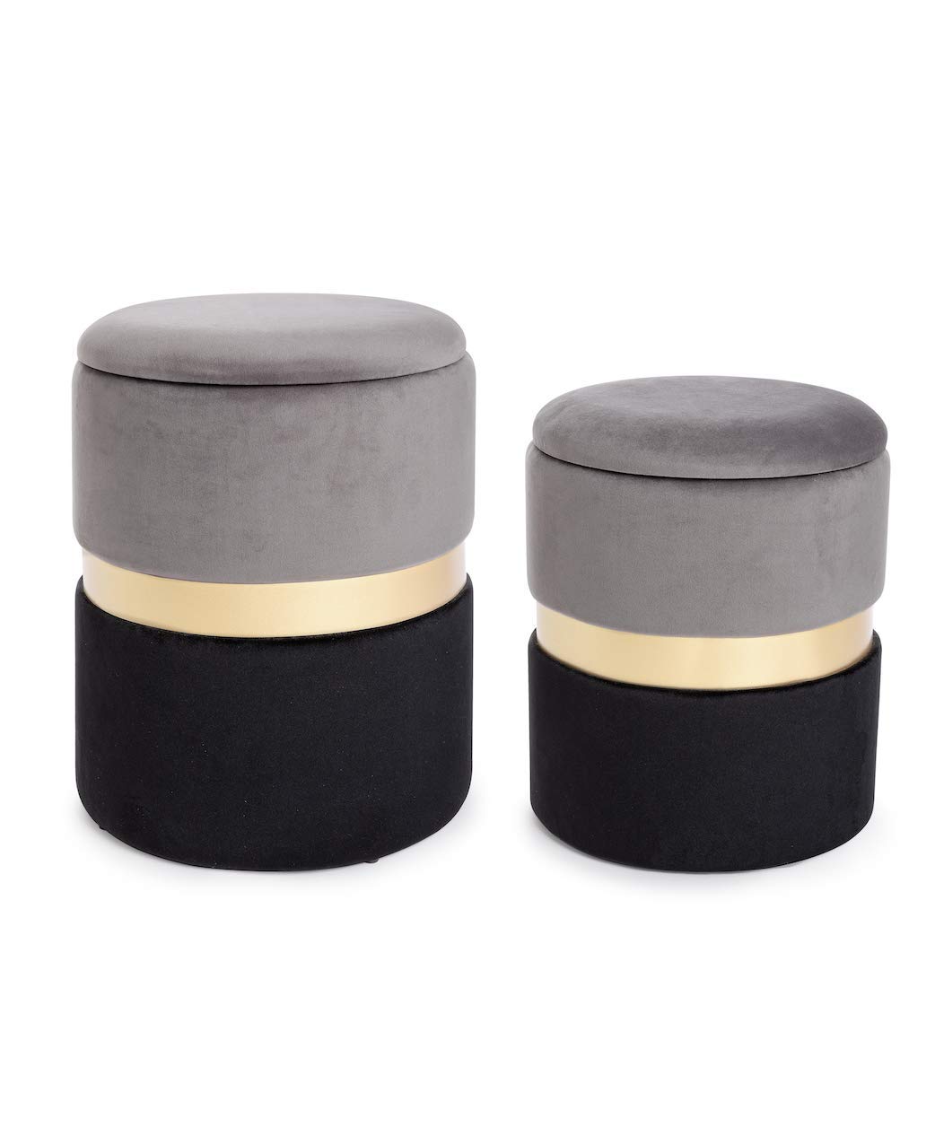 KONTE.DESIGN Set di 2 Pouf contenitore POLINA in velluto nero-grigio