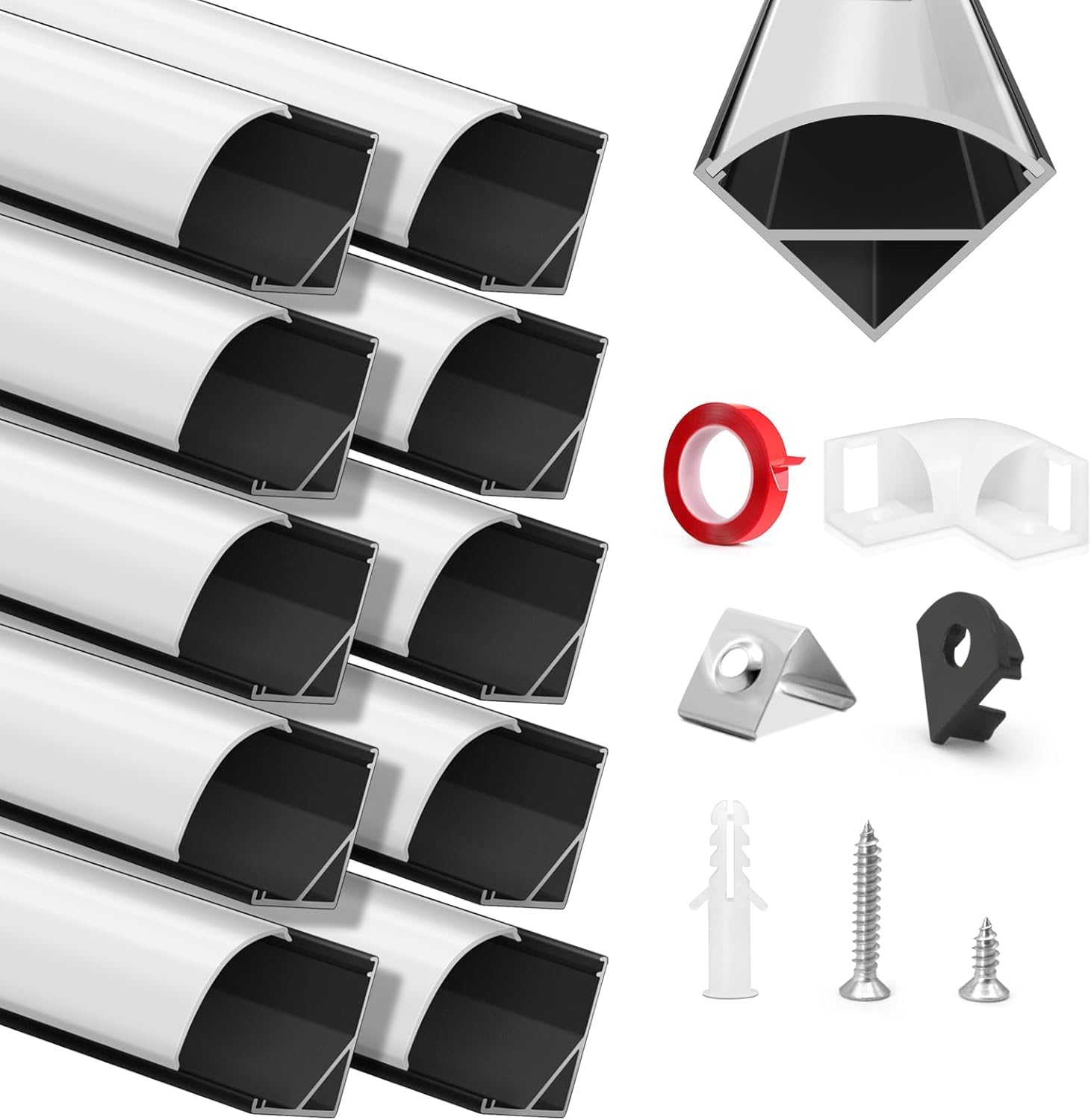 Hommand Profilo Alluminio per Strisce LED, 10 x 1m