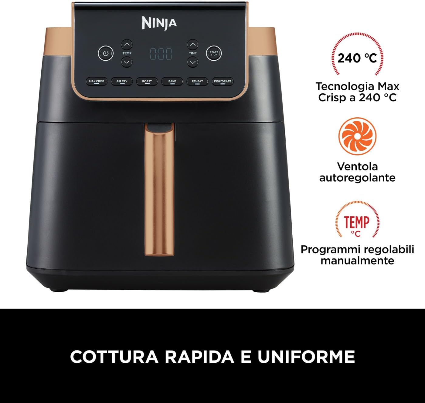 Ninja MAX PRO Friggitrice ad Aria 6,2L, Nero/Rame - immagine 6