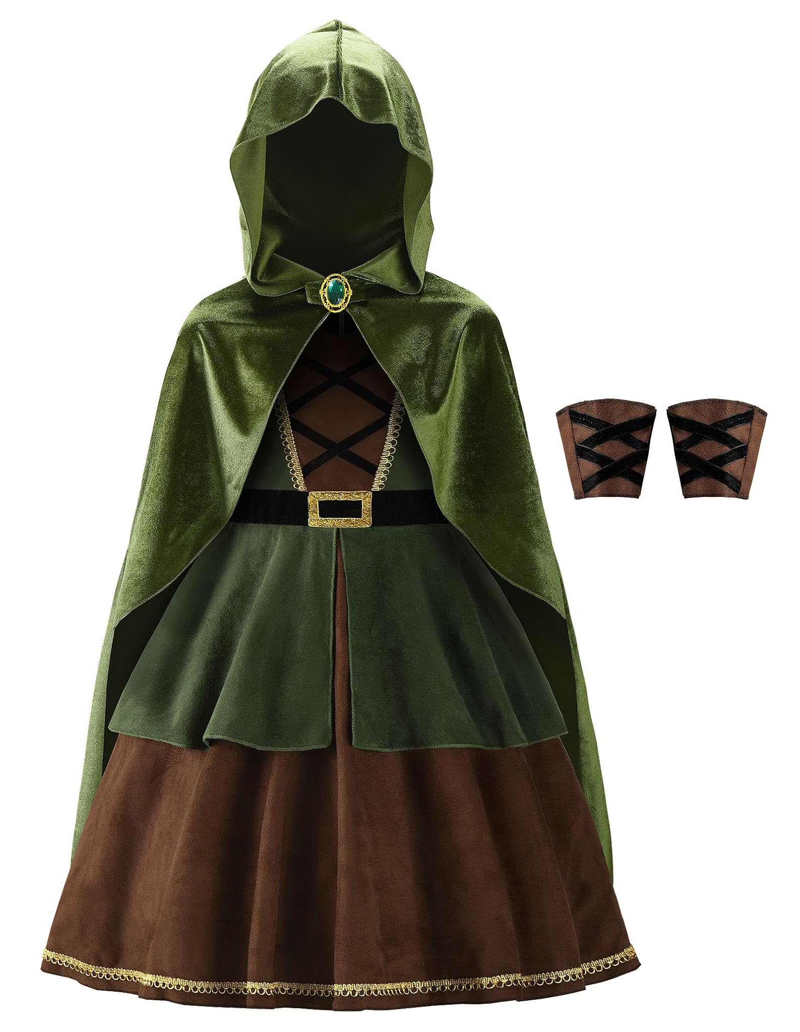 ReliBeauty Costume da Arciere per Ragazze, Verde