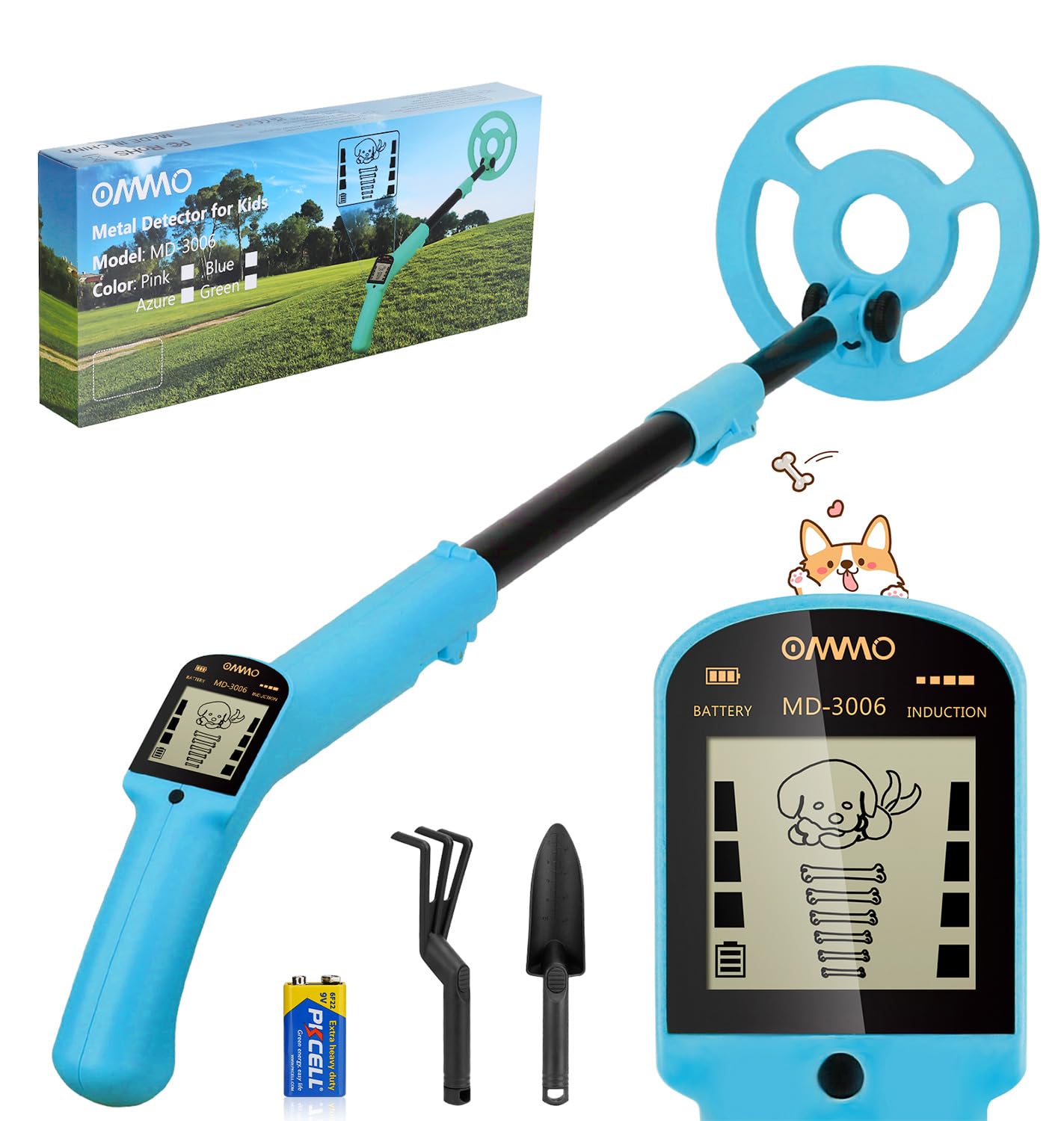 Ommo Metal Detector per Bambini con Bobina Impermeabile, Azzurro