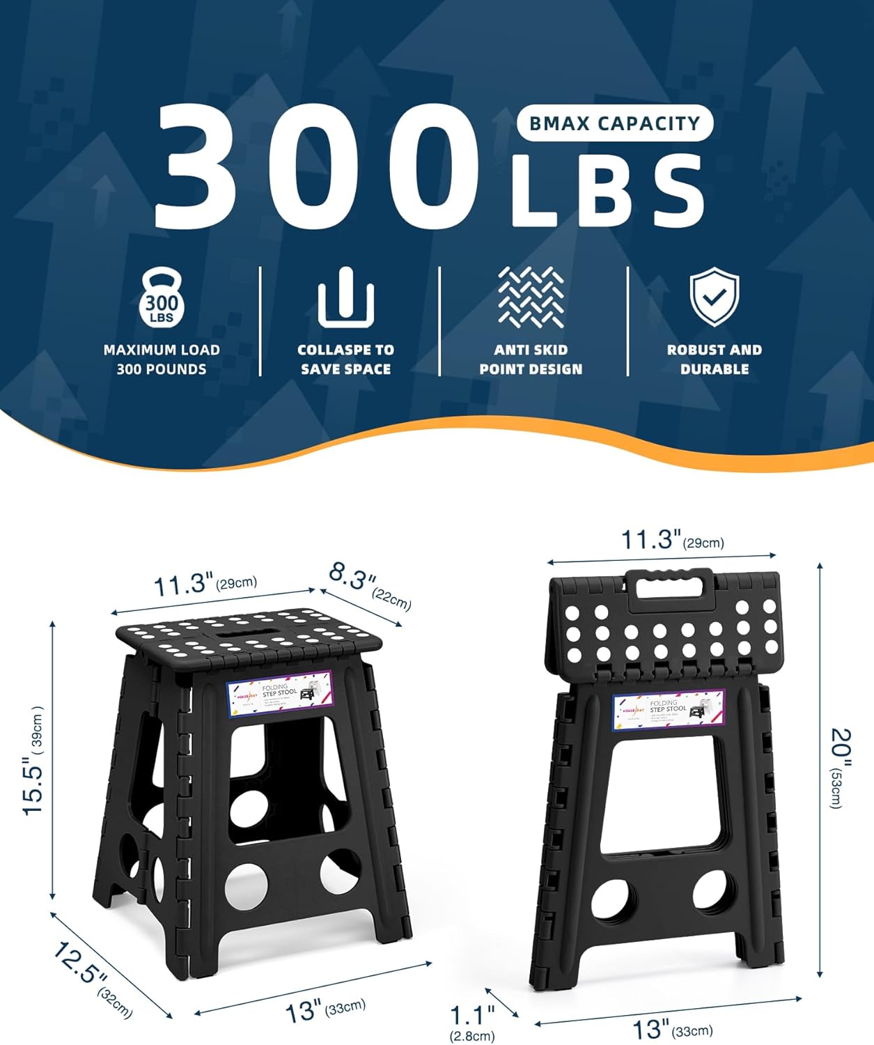 House Day Sgabello Pieghevole 40cm, Nero - immagine 2