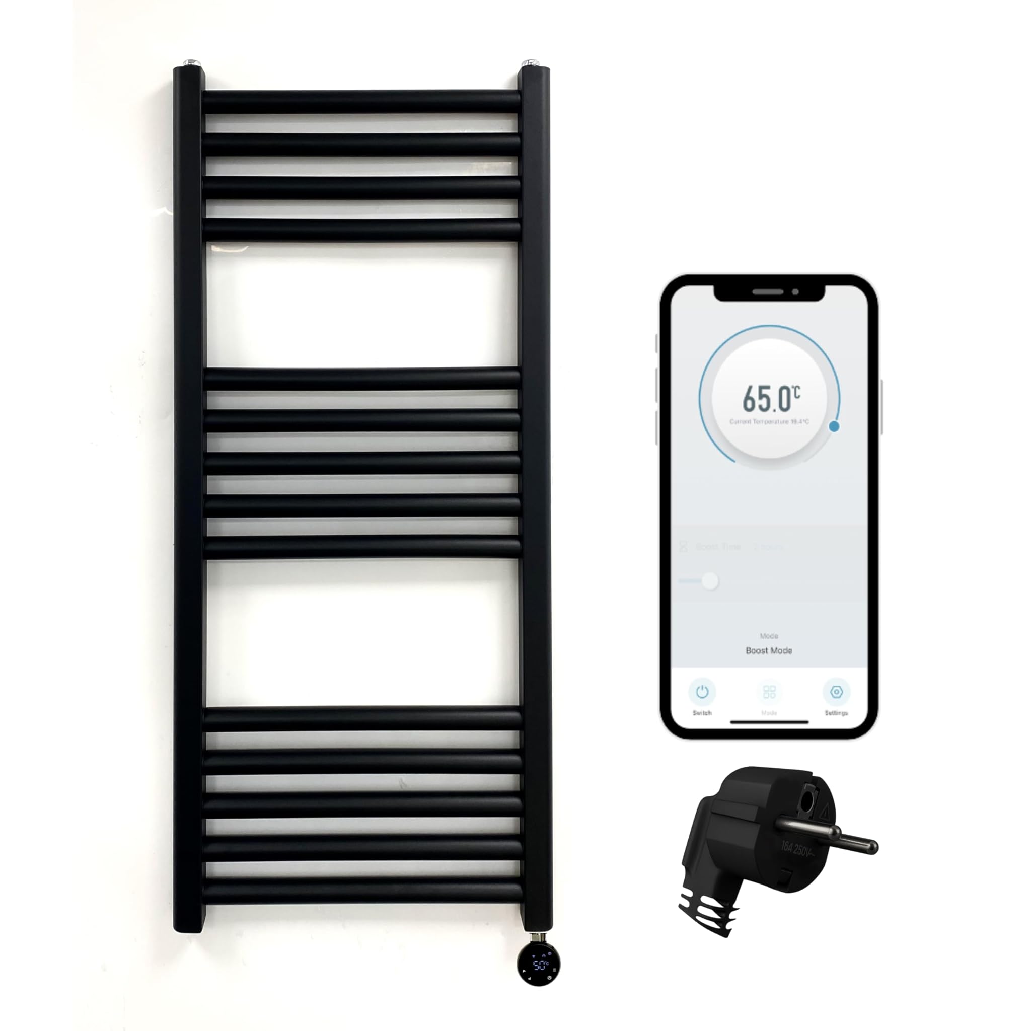 Greened House Electric WiFi Asciugamani Smart Flat, Nero