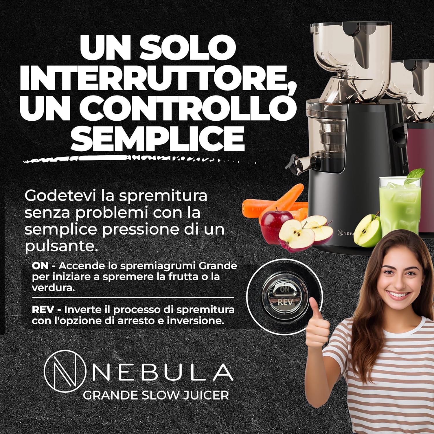 Nebula Spremiagrumi Elettrico 45 Giri/Min, Nero - immagine 6