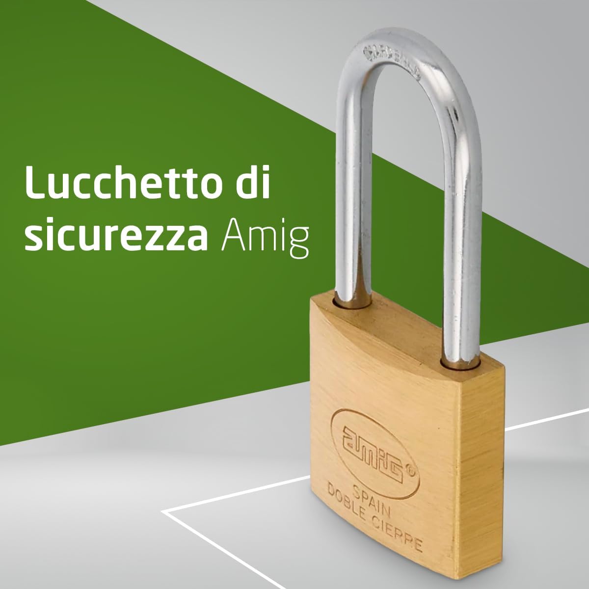 Amig - Lucchetto di Sicurezza | Ottone e Arco in Acciaio | Include 2 Chiavi | Larghezza 30 mm | Ideale per Armadietti Palestra, Porte, Armadi, Valigie, Zaini - immagine 2