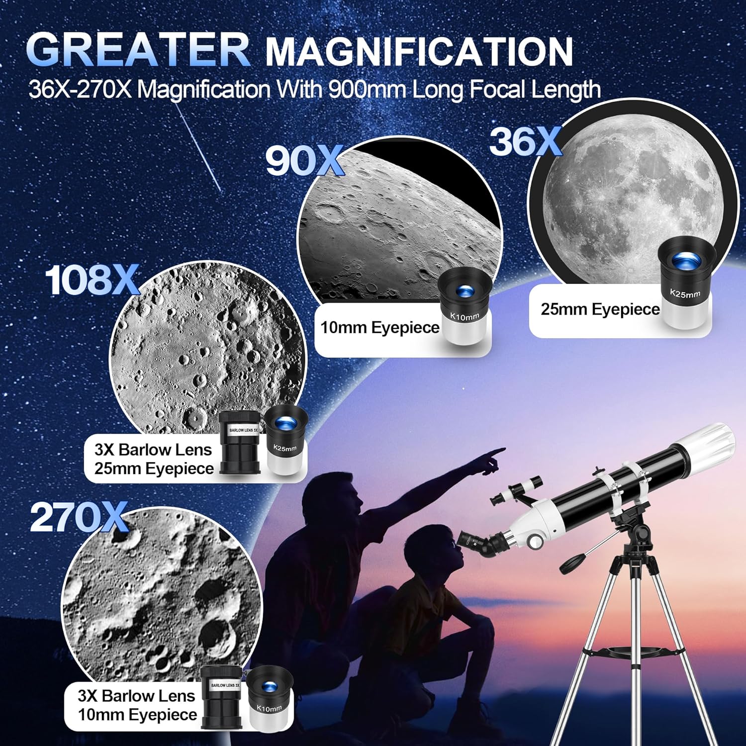 Gaterda Telescopio Astronomico Rifrattore 90mm/900mm - immagine 3