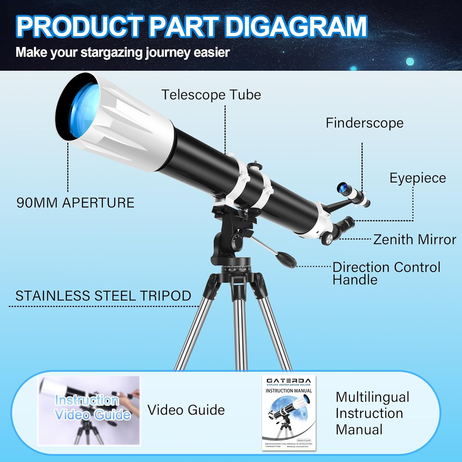 Gaterda Telescopio Astronomico Rifrattore 90mm/900mm - immagine 6