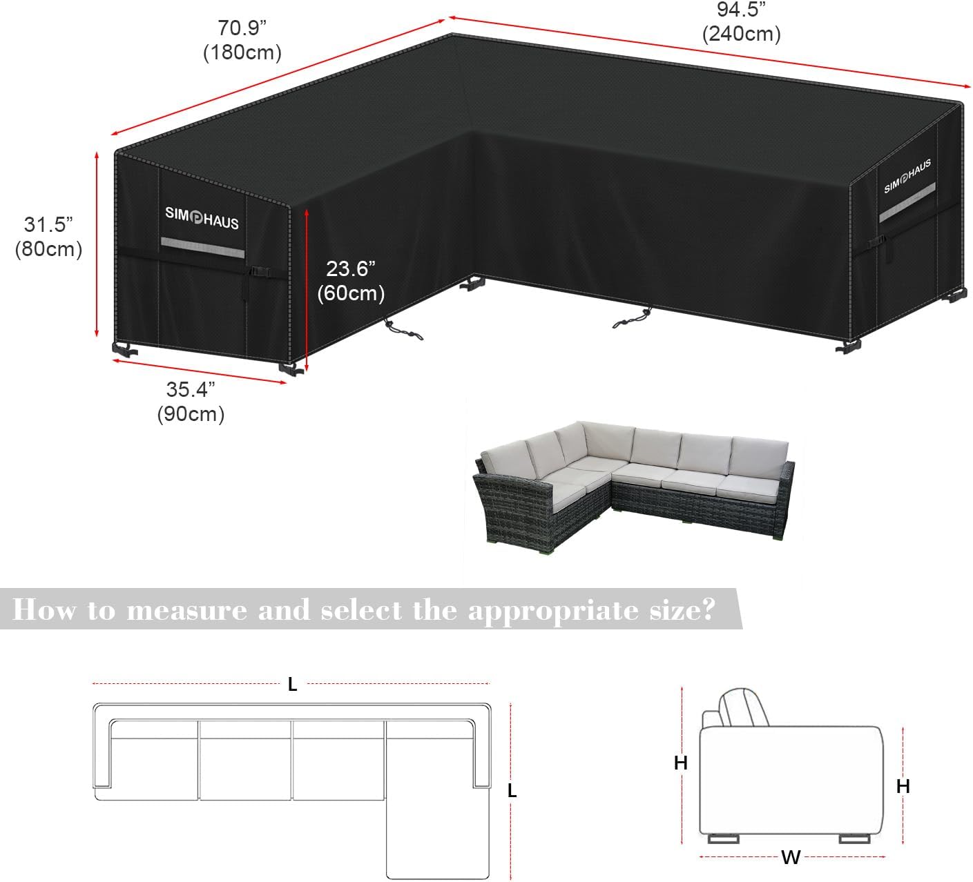 SIMPHAUS Telo Copri Divano Terrazzo a L 180x240x90x80/60cm - immagine 2