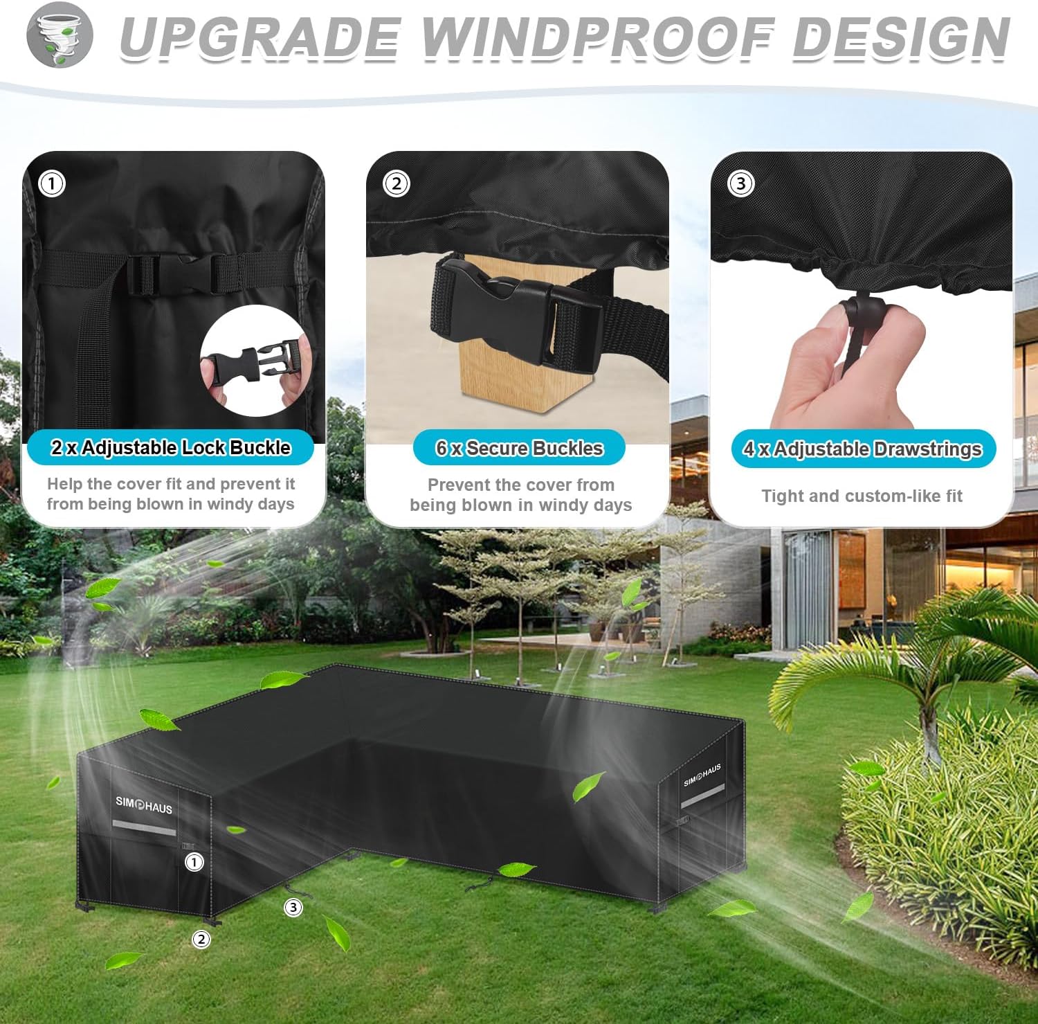 SIMPHAUS Telo Copri Divano Terrazzo a L 180x240x90x80/60cm - immagine 5