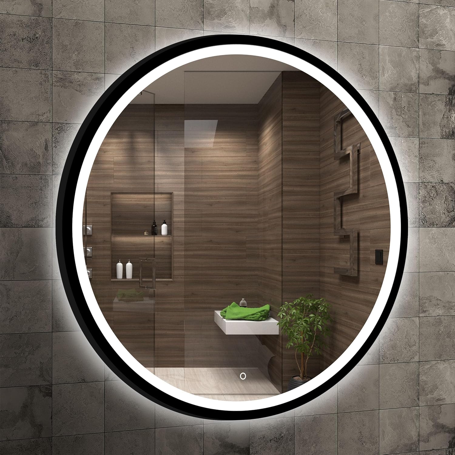 Home Glow Specchio da Bagno LED Circolare 80cm, Nero