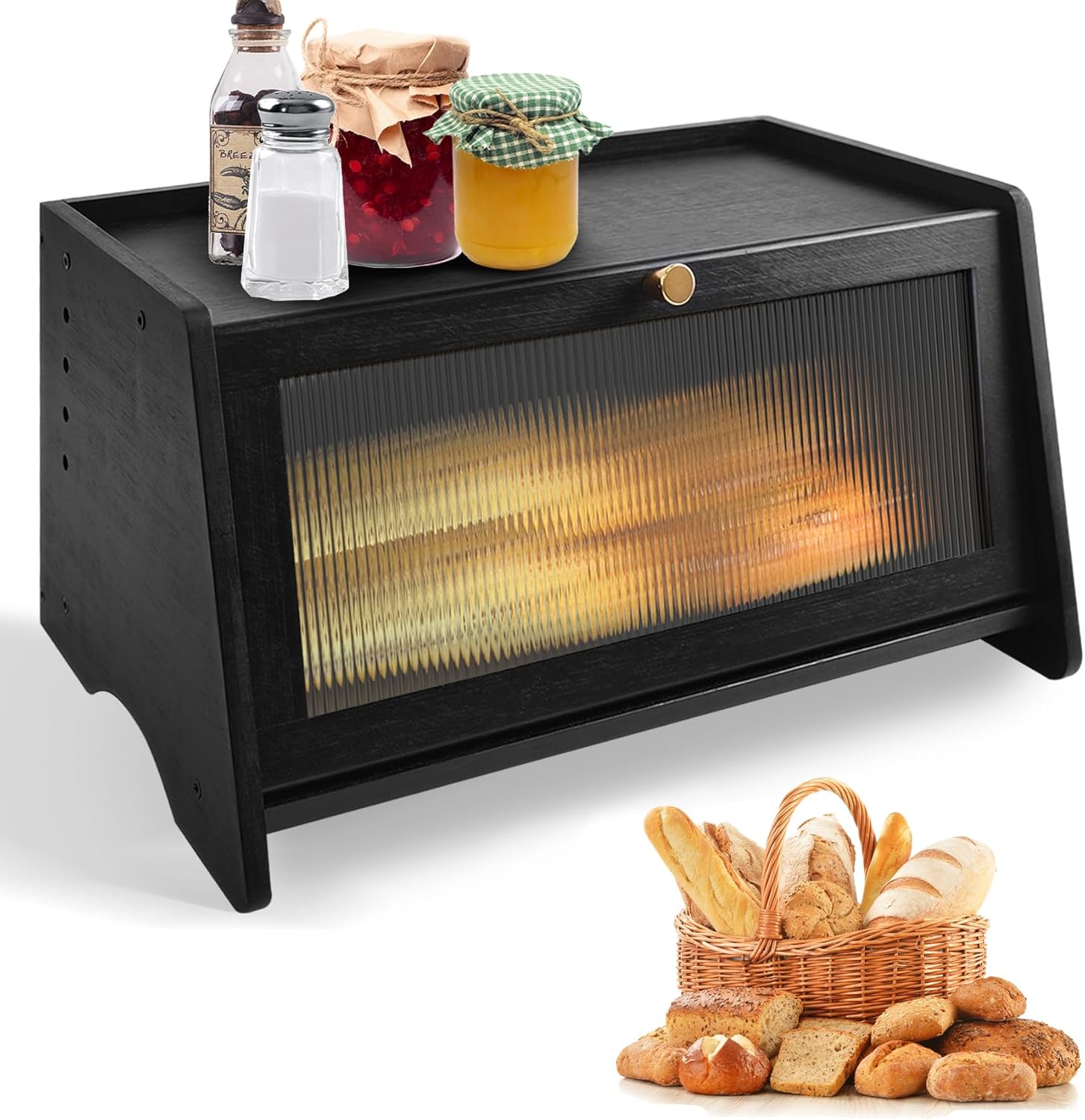 Jiabeius Portapane In Bambù Nero con Finestra