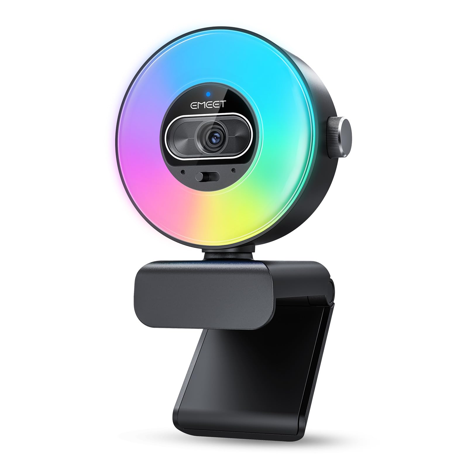 EMEET Webcam S600L 4K per Streaming con Luce ad Anello, 4 Modalità di Illuminazione, Effetto Arcobaleno, Sensore da 1/2", Imaging AI, PDAF 0,2S, 2 Microfoni, Webcam 4K con Luce per OBS/Twitch/PC/Mac