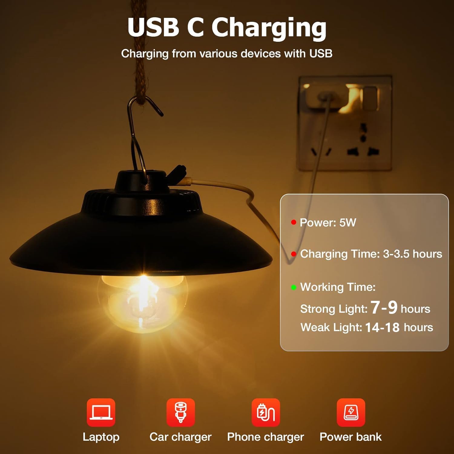 Yizhet Lanterna da Campeggio LED Ricaricabile Retro - immagine 2