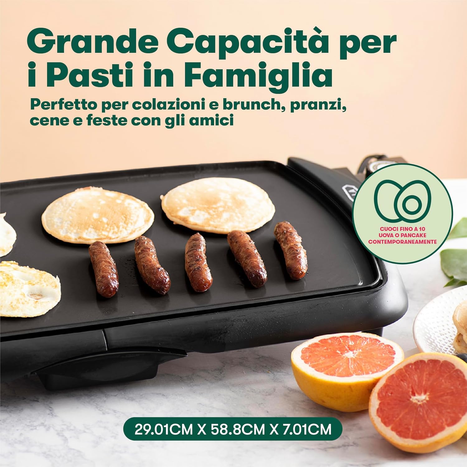 Bella Piastra Elettrica Antiaderente 27x50cm, Nera - immagine 2