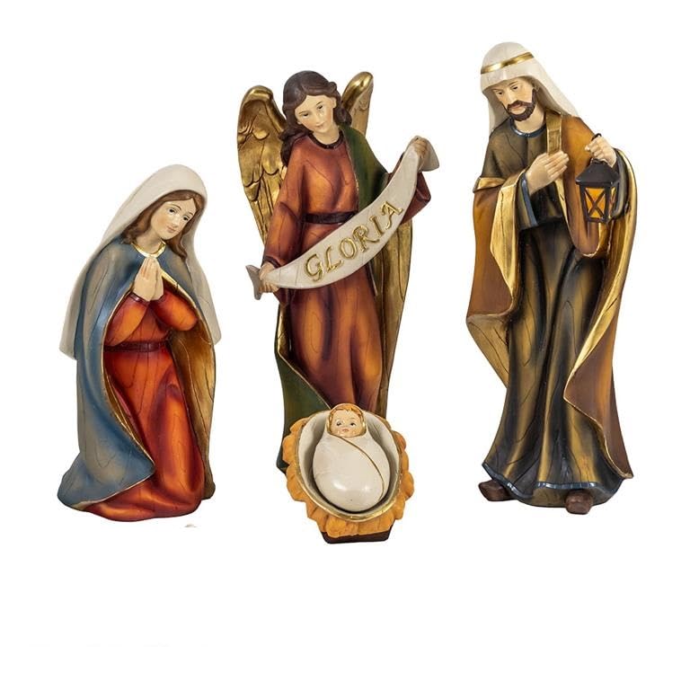 DRW Mistero Classico 4 Pezzi Tipo Legno di Resina Dipinto a Mano 24 cm