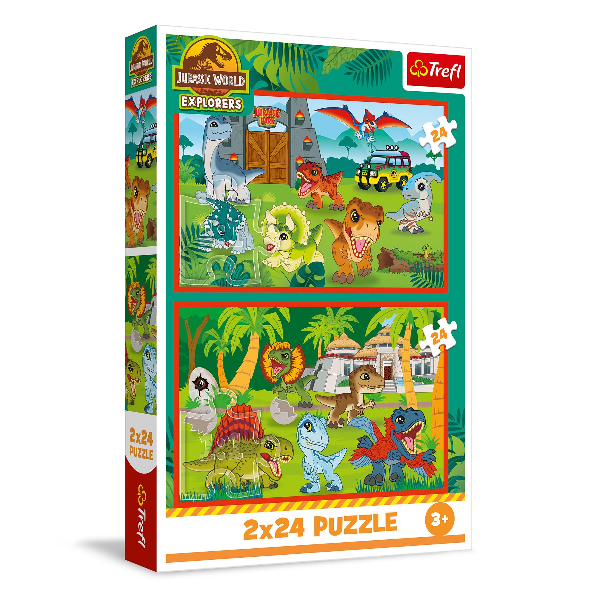 Trefl - Puzzle 2in1: Jurassic World, Piccoli Dinosauri - 2 x 24 Pezzi, Coppia di Puzzle per Bambini dai 3 anni