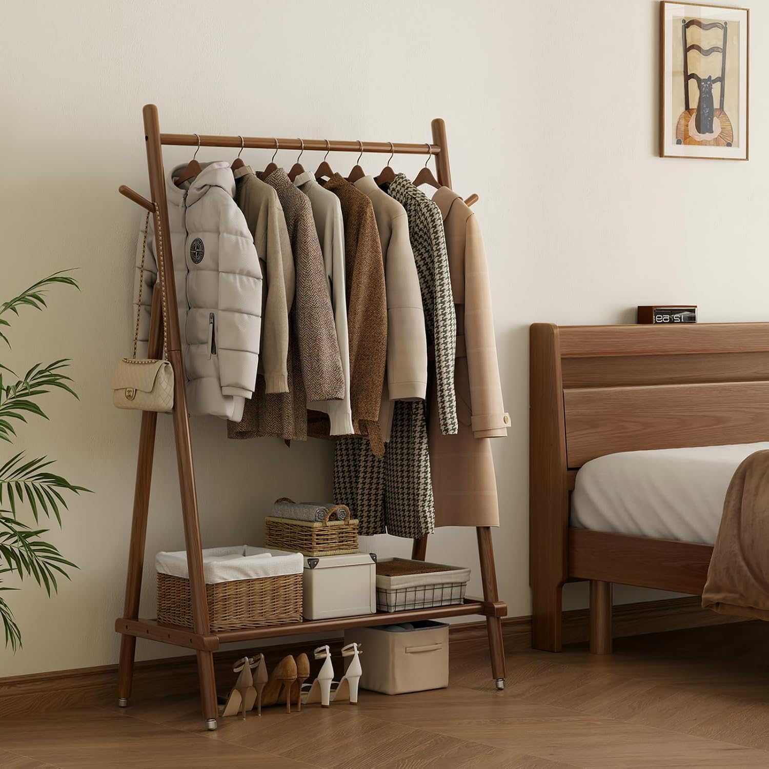 Aqimuele Stand Appendiabiti in Legno con Ruote, Noce - immagine 5