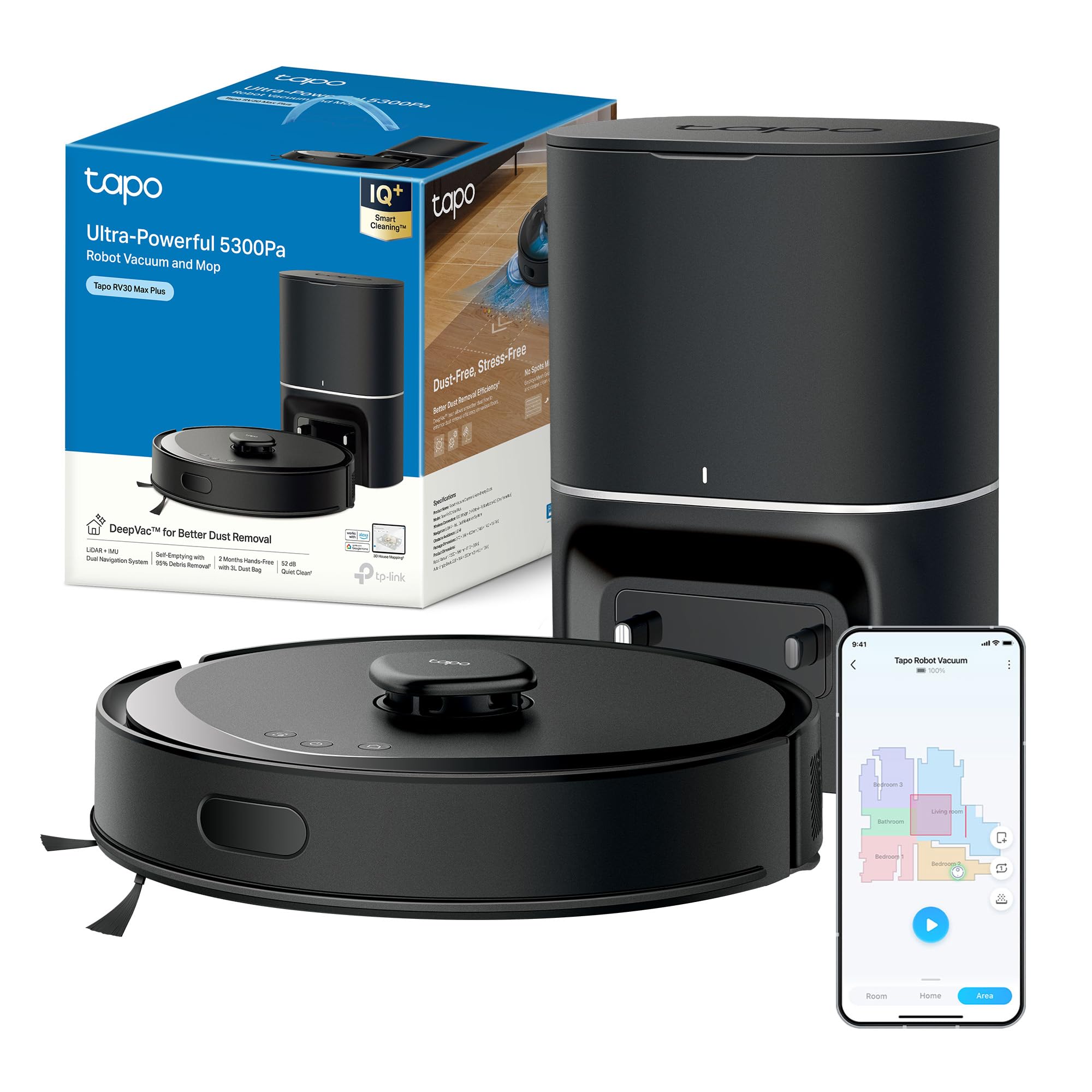 Tapo RV30 Max Plus Robot Aspirapolvere Lavapavimenti 5300Pa