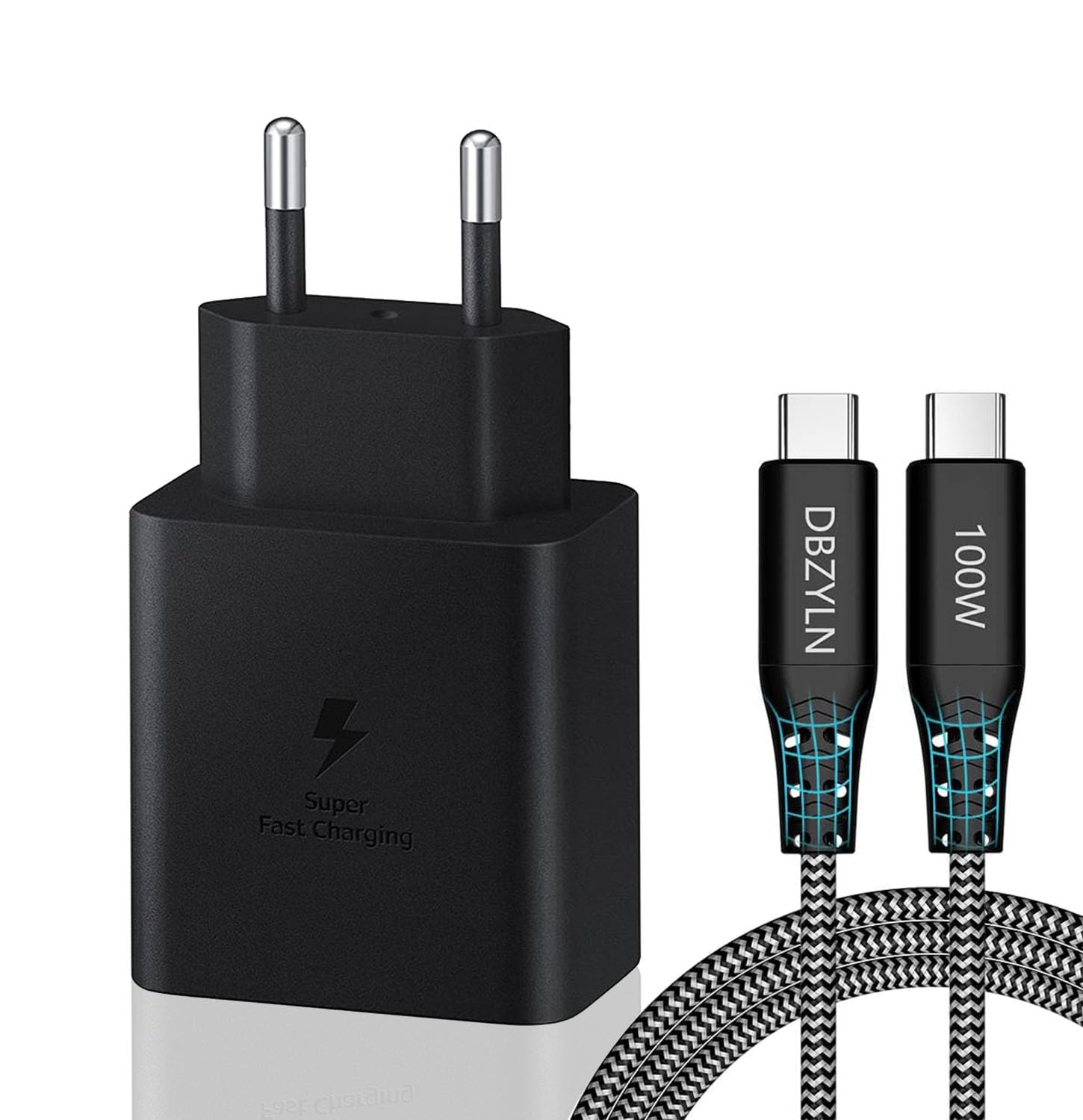 Dbzyln Caricatore 45W USB C con Cavo Nylon, Nero