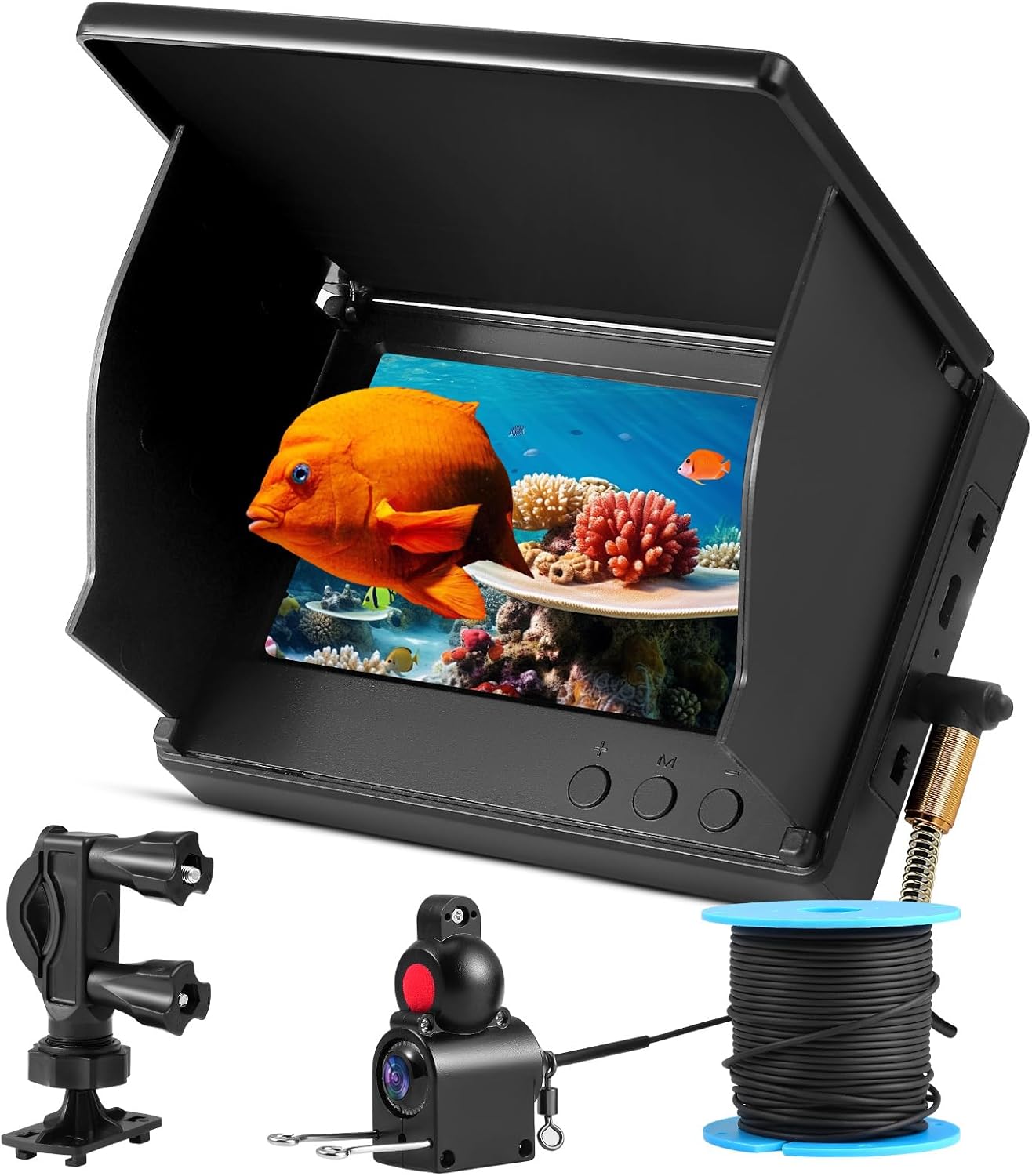 Fish Finder Fotocamera subacquea Ecoscandaglio Pesca, Schermo HD 4,3 pollici Fish Finder Fotocamera con visione notturna, batteria al litio da 5000 mAh, fotocamera HD, impermeabile IP65, supporta più - immagine 1