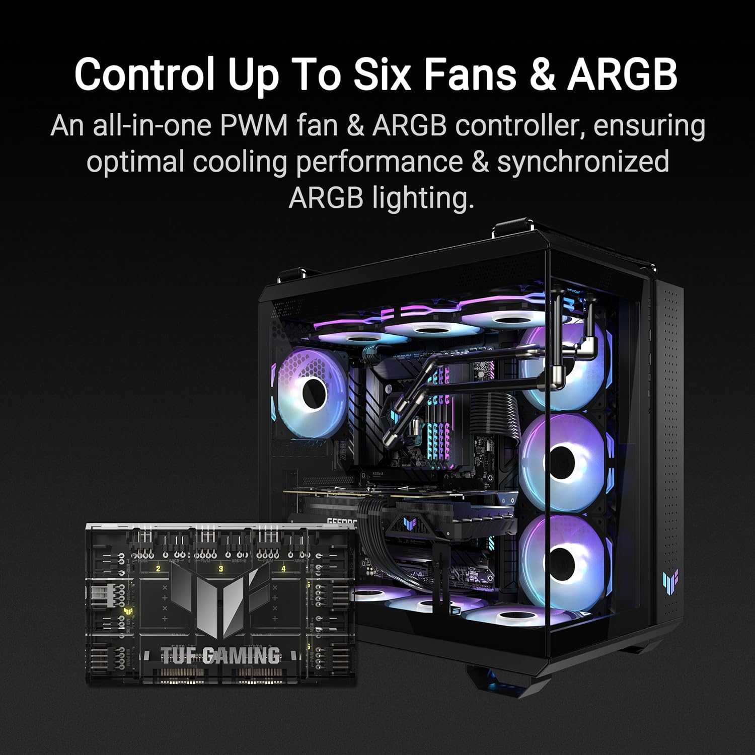Asus TUF Gaming ARGB PWM Fan Hub 6 Ventole, Nero - immagine 2