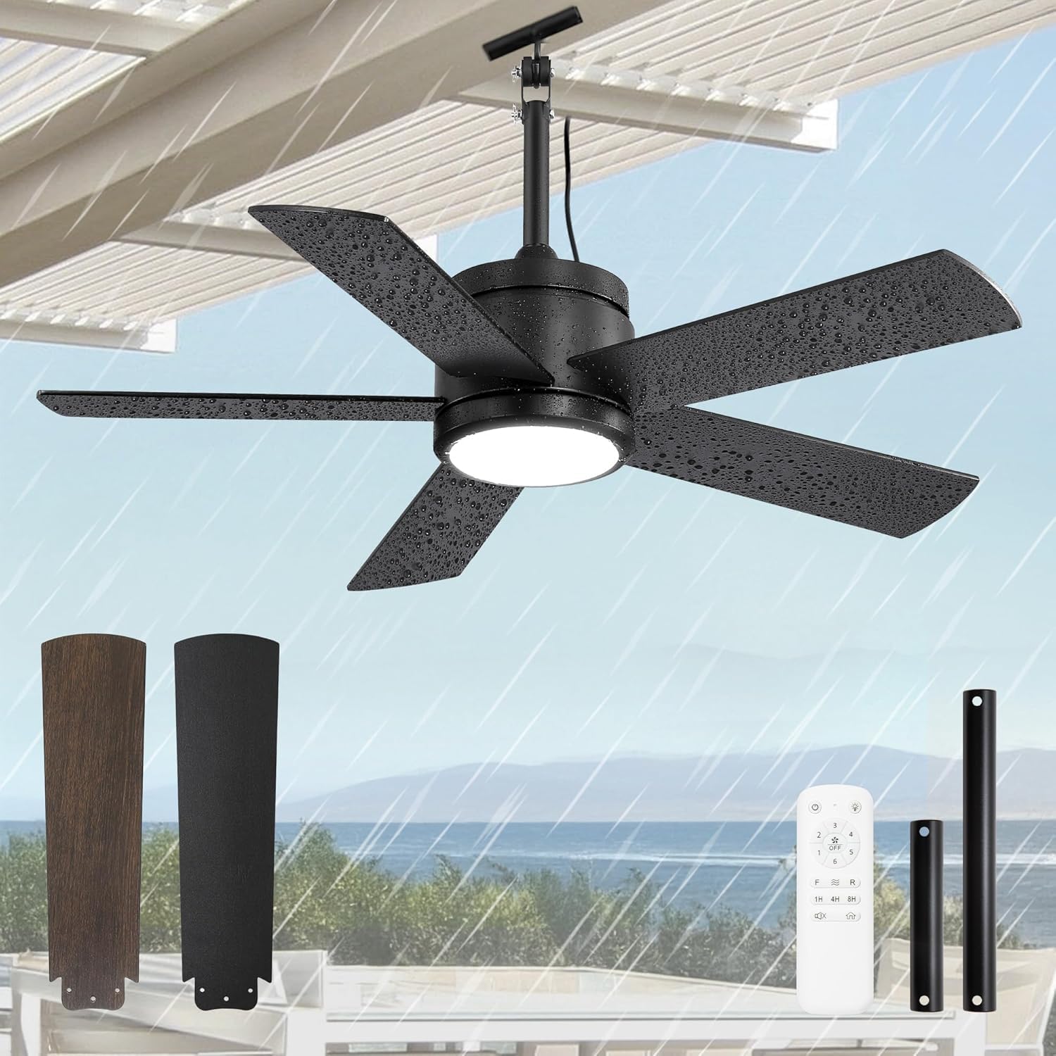 Ventilatore da Soffitto IP65 Outdoor con Luce Dimmerabile