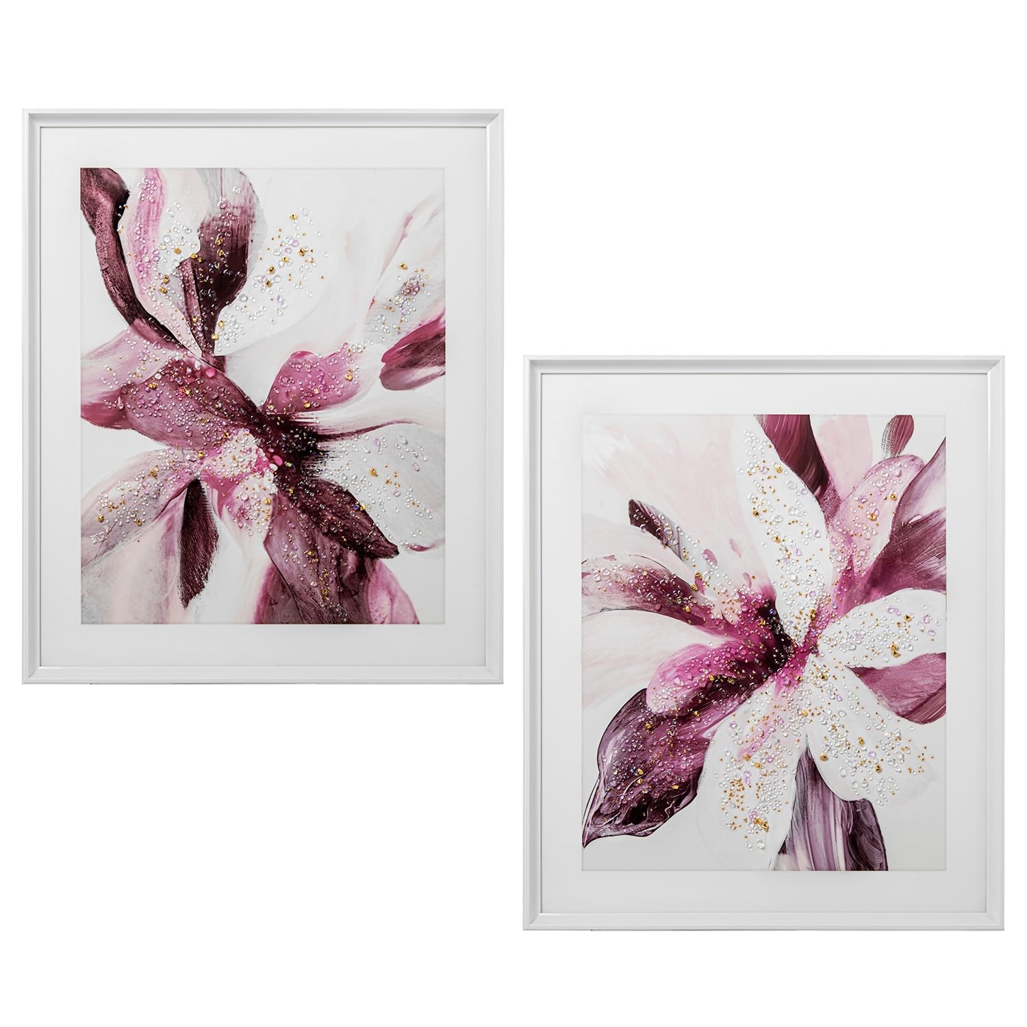 DRW Set di 3 quadri astratti con cornice in legno in rosa e bianco 53x4.2x63 cm