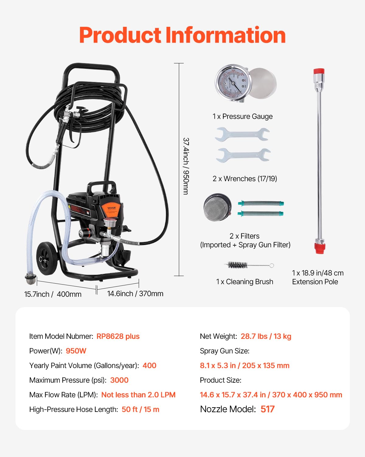 Vevor Spruzzatore Airless per Vernice 950W 3000 PSI - immagine 8