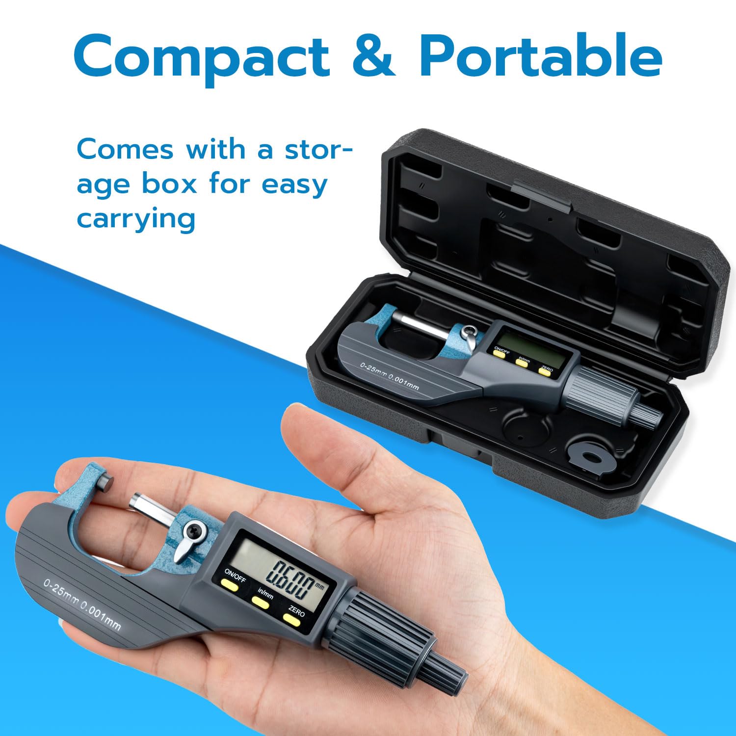 Mcbazel LCD Micrometro Digitale Elettronico Esterno 0-25 mm, Risoluzione 0.001mm - immagine 6