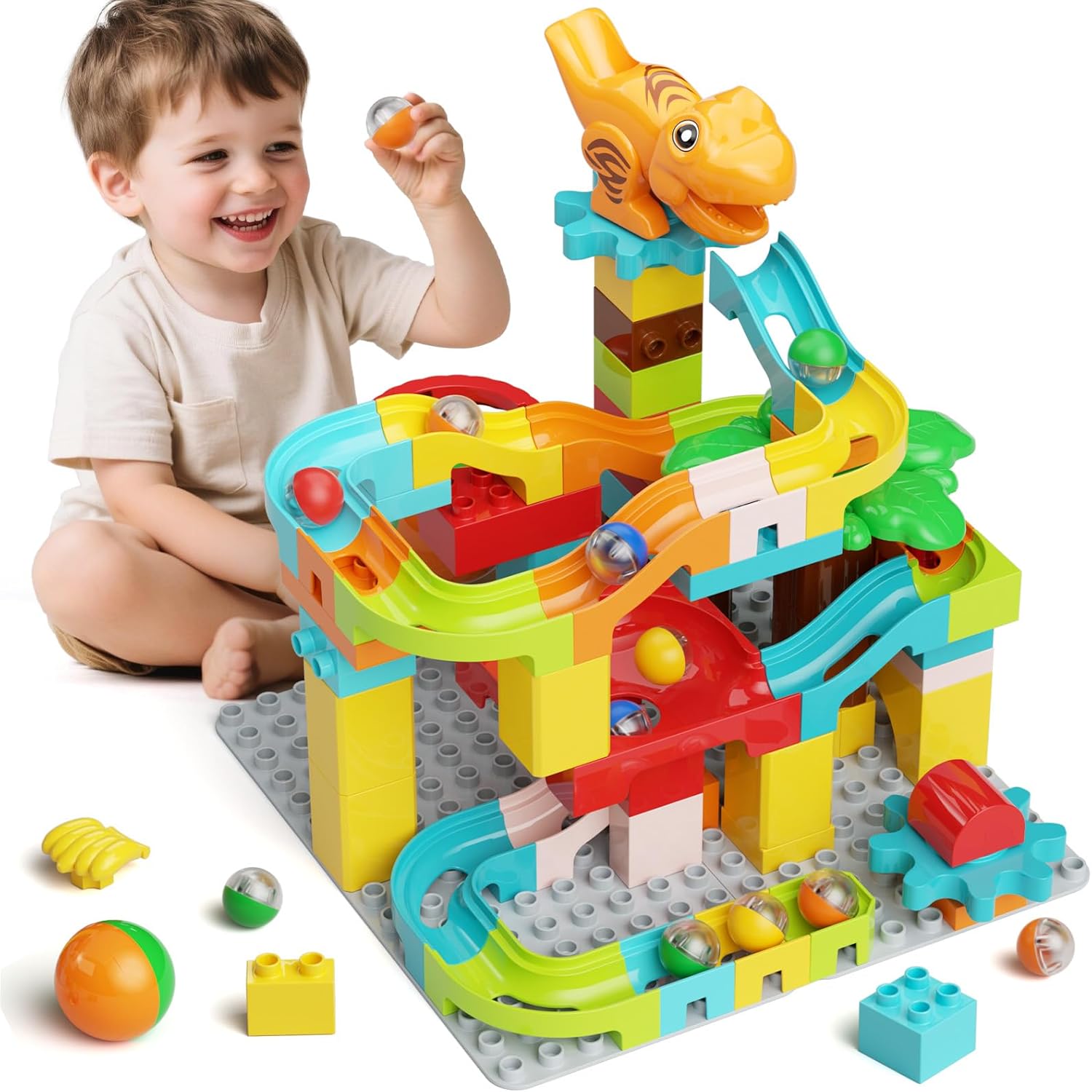 Blocchi Costruzione Pista di Marmo Dinosauri 90 Pezzi - immagine 1