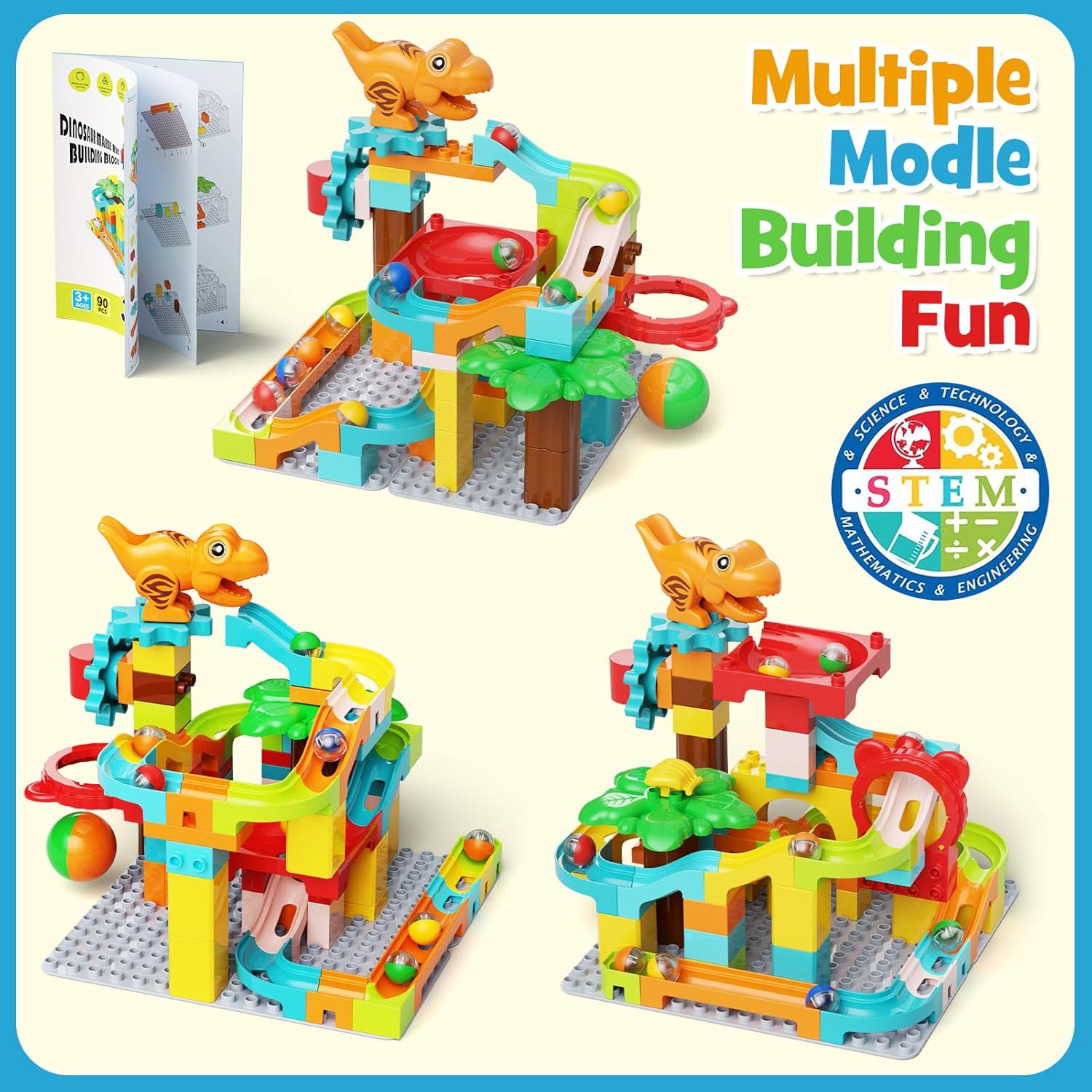 Blocchi Costruzione Pista di Marmo Dinosauri 90 Pezzi - immagine 4