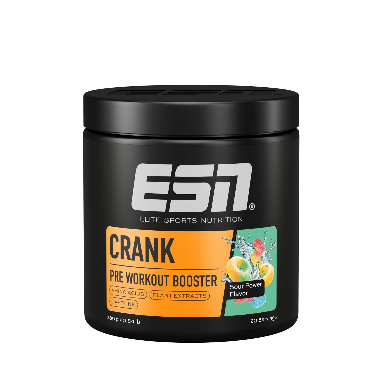 ESN Crank, Sour Power, 380 g, Booster pre-allenamento, vegano - Made in Germany