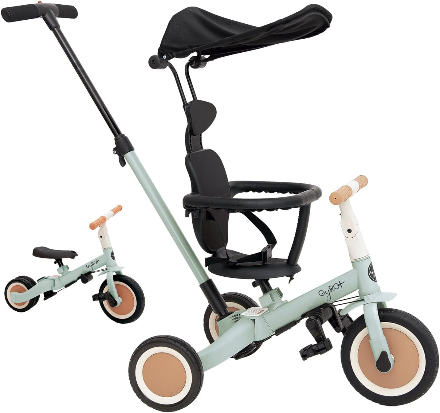 Olmitos - Gyro, triciclo evolutivo per bambini 5 in 1, bicicletta per bambini da 1 anno a 5 anni, da triciclo a bicicletta con o senza pedali, adattabile e trasformabile (Verde Scuro)