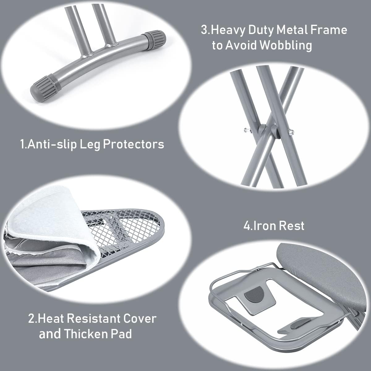 Duwee Asse da Stiro Pieghevole e Regolabile, Argento - immagine 3