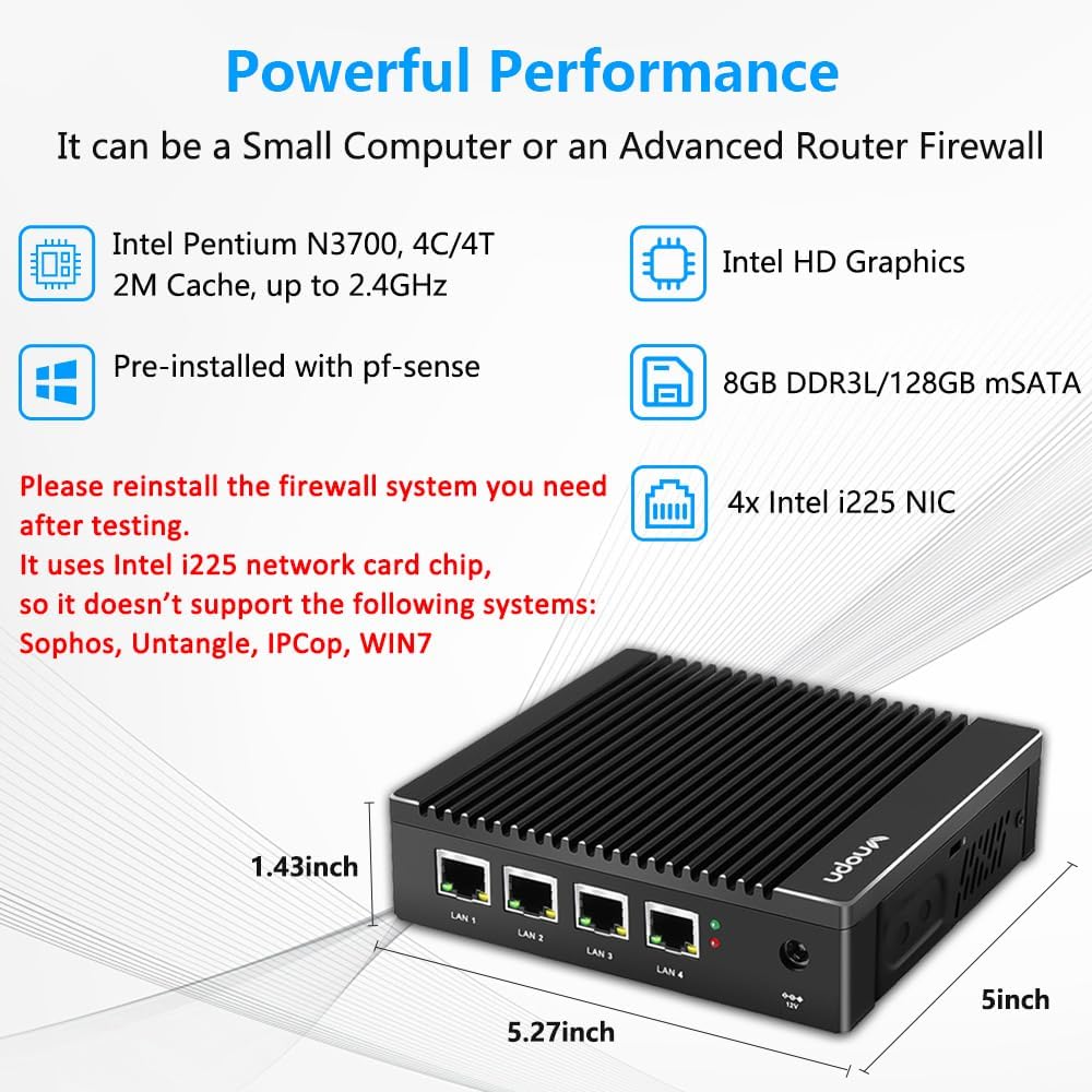 Micro Firewall Fanless In-tel N3700 Quad Core Mini PC - immagine 3