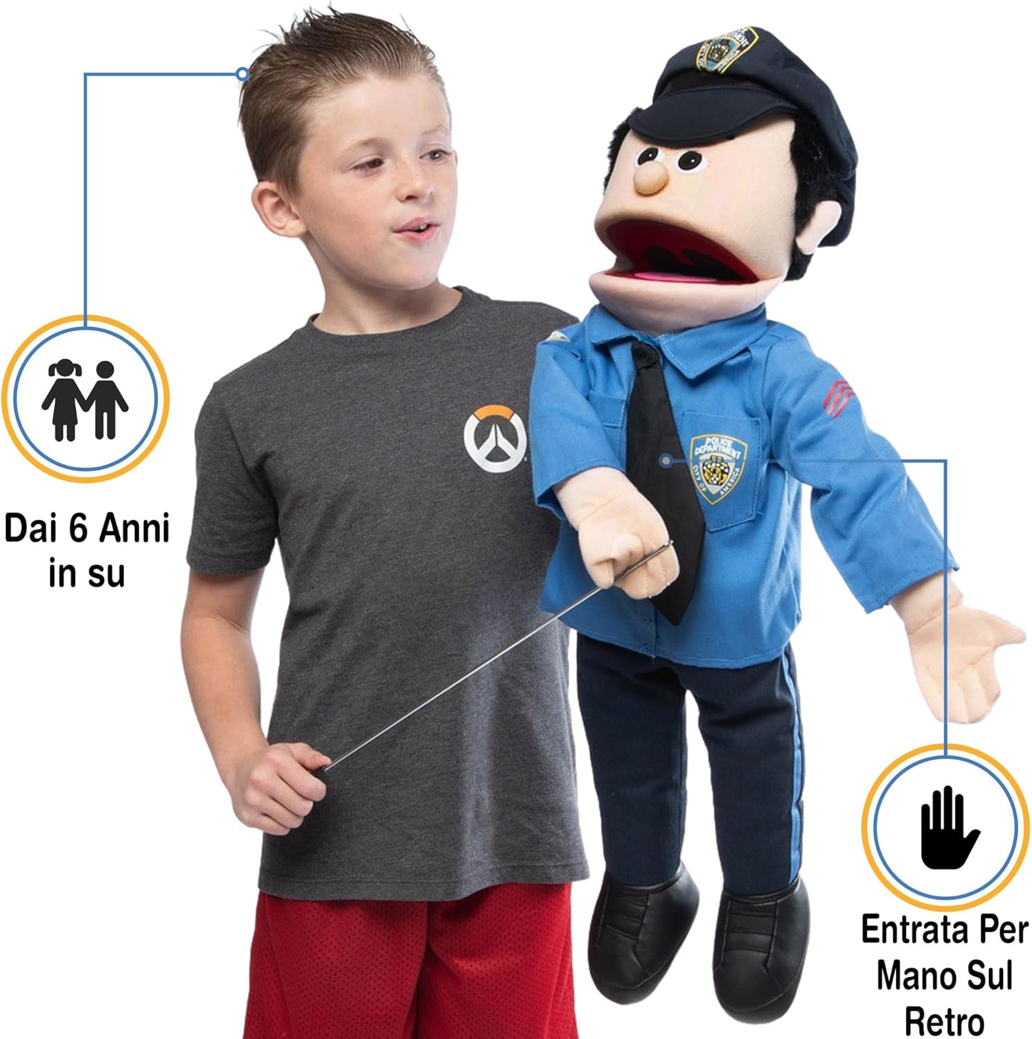 Poliziotto, Pesca Maschio, Corpo Pieno, Ventriloquista Stile Puppet, 65cm - immagine 2