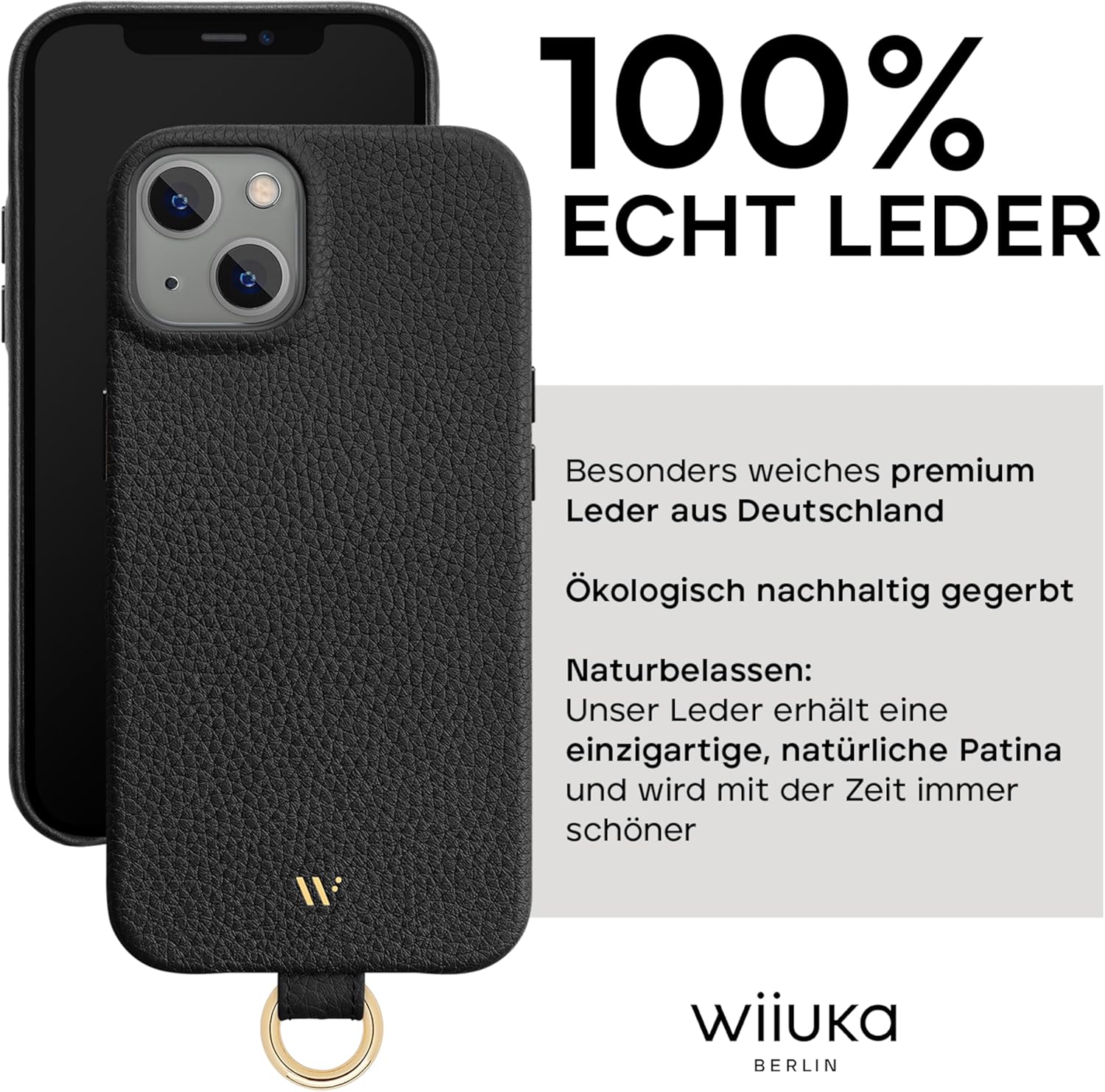 Wiiuka Custodia per iPhone 14 in Pelle Tedesca, Nera - immagine 2