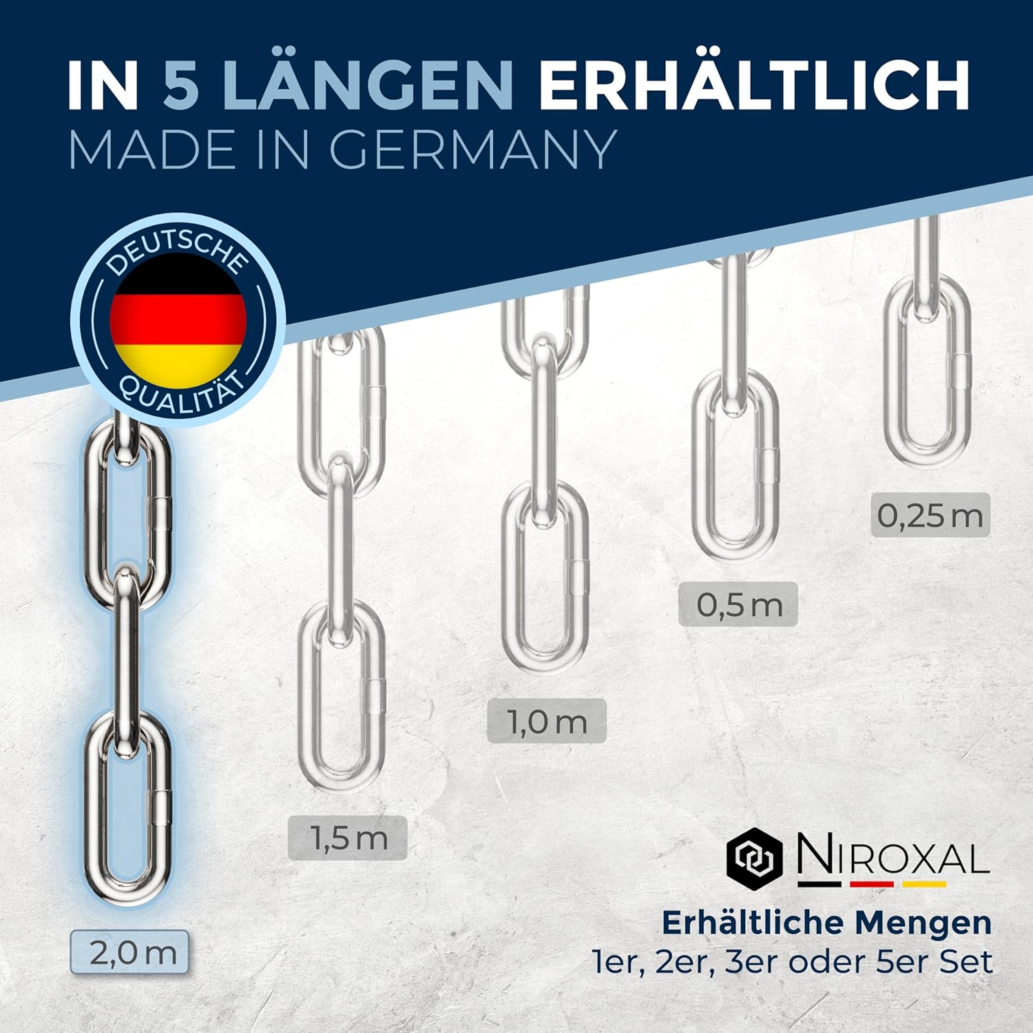 Catena di Prolunga Acciaio Inox 2 Metri (5 Pezzi) - immagine 4