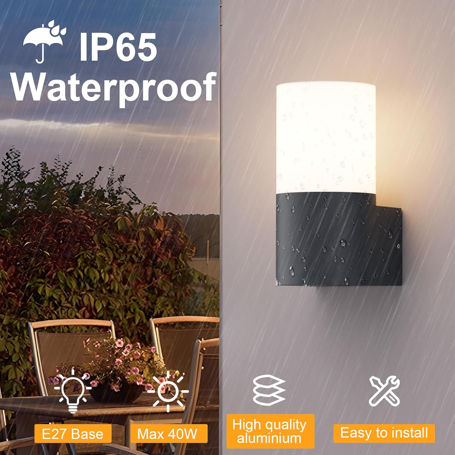 Klighten 2 Lampade da Parete E27 Esterno/Interno Antracite - immagine 3