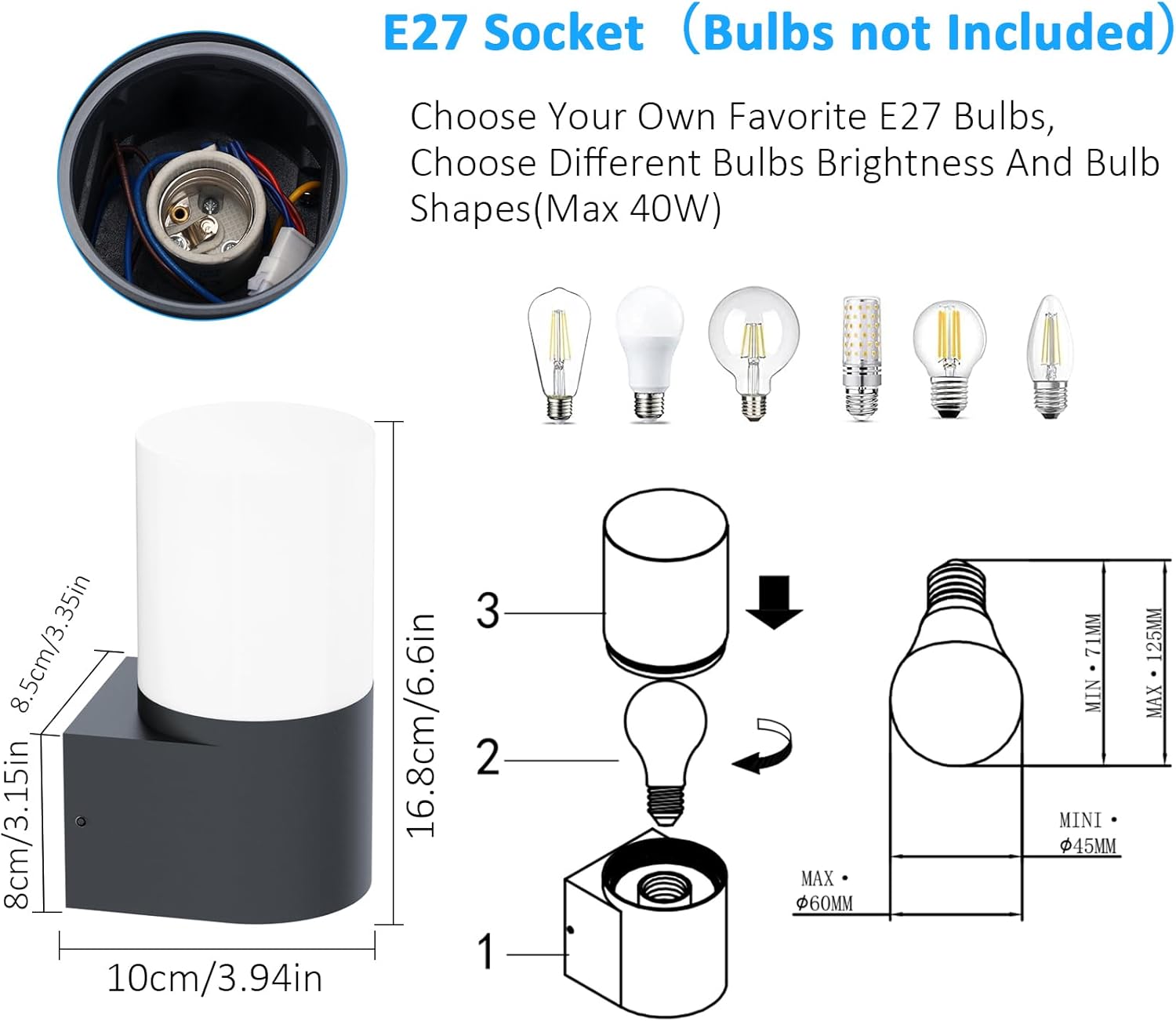 Klighten 2 Lampade da Parete E27 Esterno/Interno Antracite - immagine 5