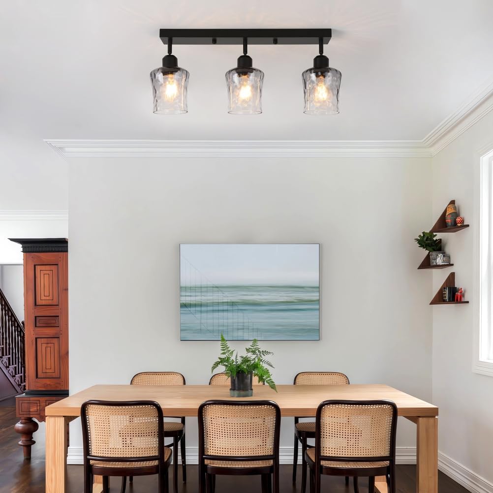 Faretti da Soffitto Vetro con 3 Orientabili E27, Nero - immagine 3