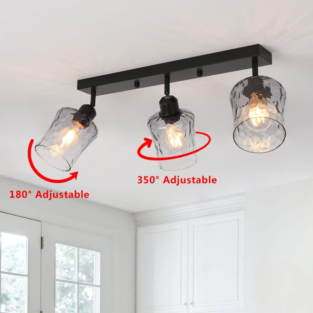 Faretti da Soffitto Vetro con 3 Orientabili E27, Nero - immagine 6