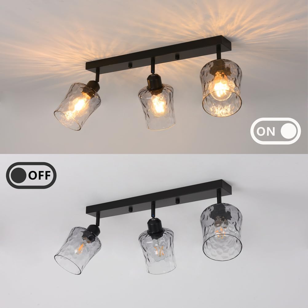Faretti da Soffitto Vetro con 3 Orientabili E27, Nero - immagine 8