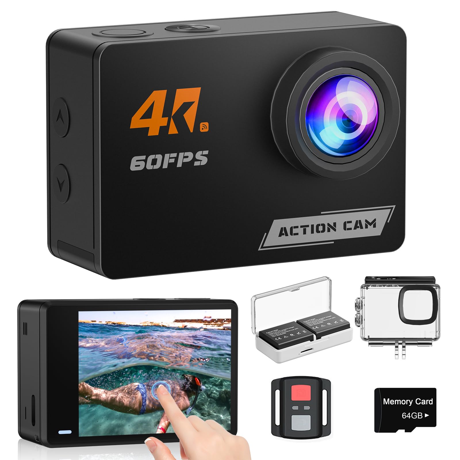 Camlance Action Cam 4K60FPS Touch Screen con 64GB