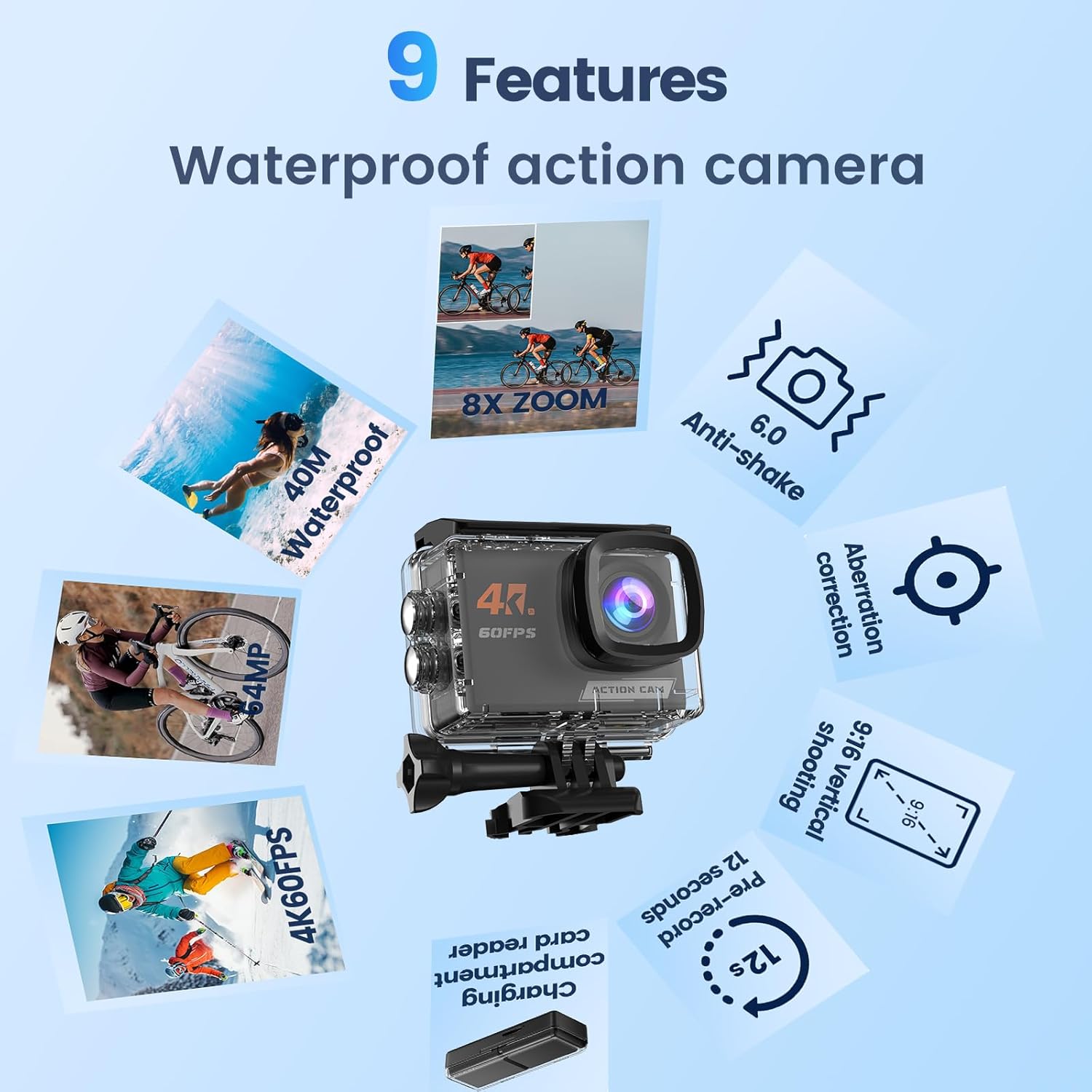 Camlance Action Cam 4K60FPS Touch Screen con 64GB - immagine 2